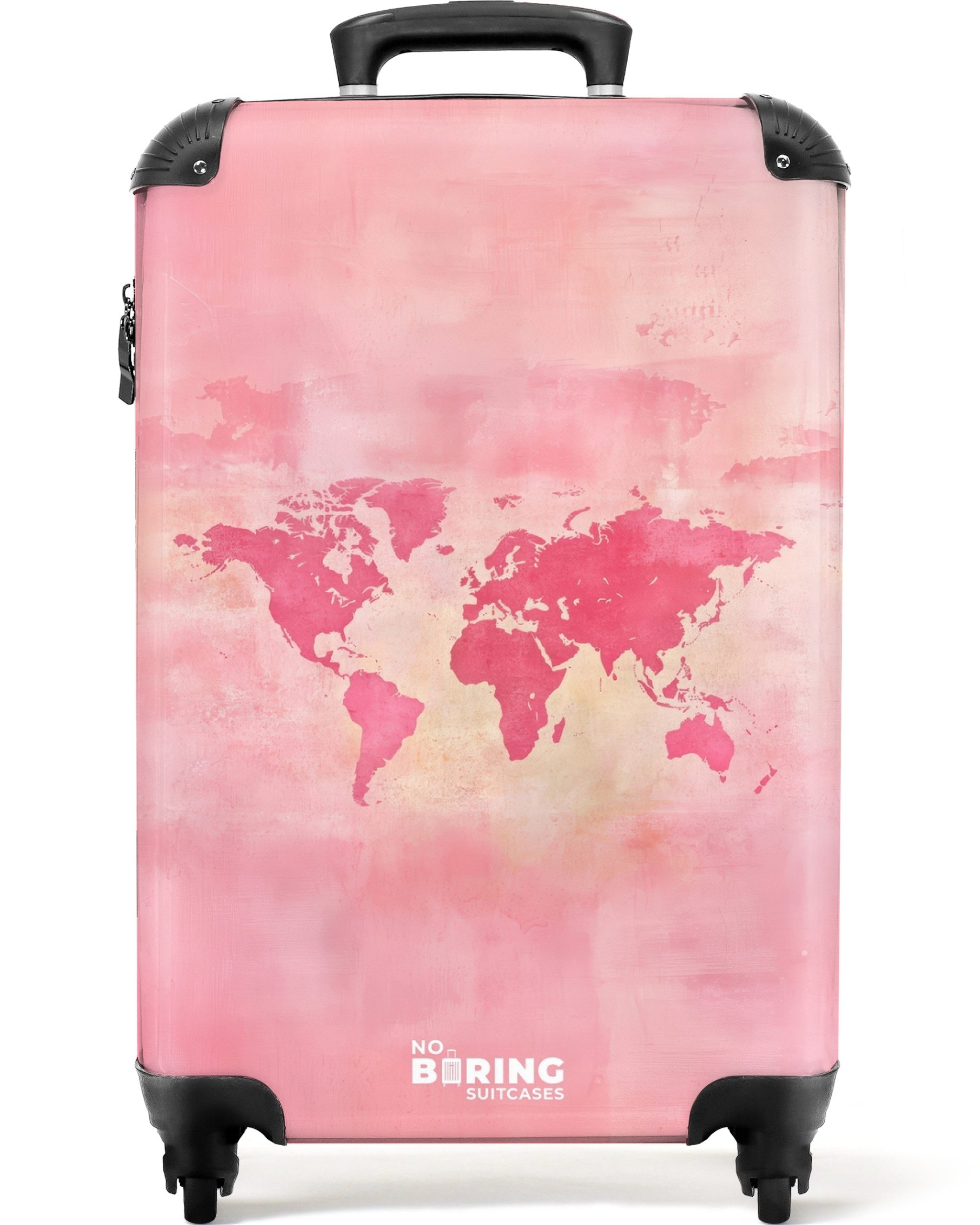 NoBoringSuitcases.com© Hartschalen-Trolley Weltkarte - Rosa - günstig online kaufen