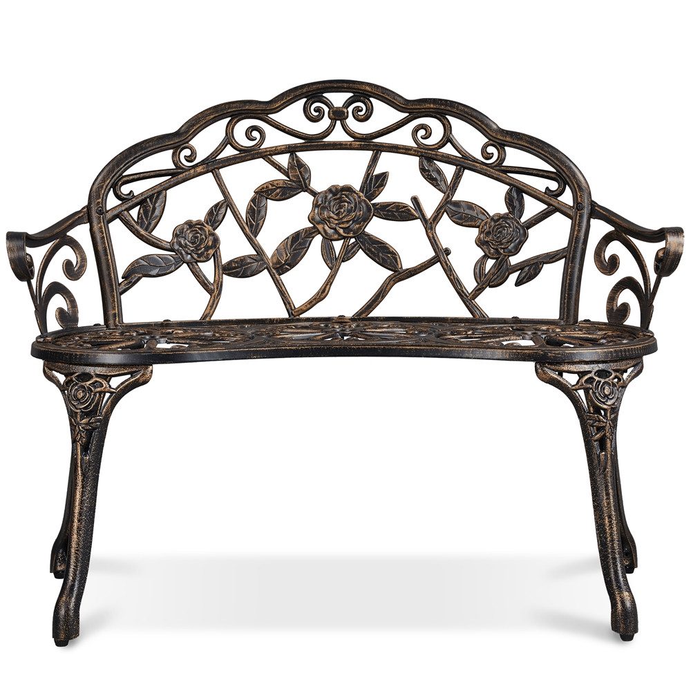 Yaheetech Gartenbank aus Aluminium mit Rosenmuster im Vintage-Stil, 2-Sitzer-Metallbank für Garten/Terrasse/Balkon – Bild 2 von 5