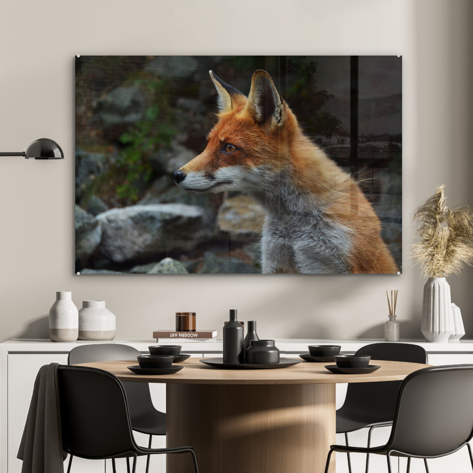 MuchoWow Acrylglasbild Acrylglasbilder Wohnzimmer Orange Steine, (1 St), - Schlafzimmer Fuchs & 