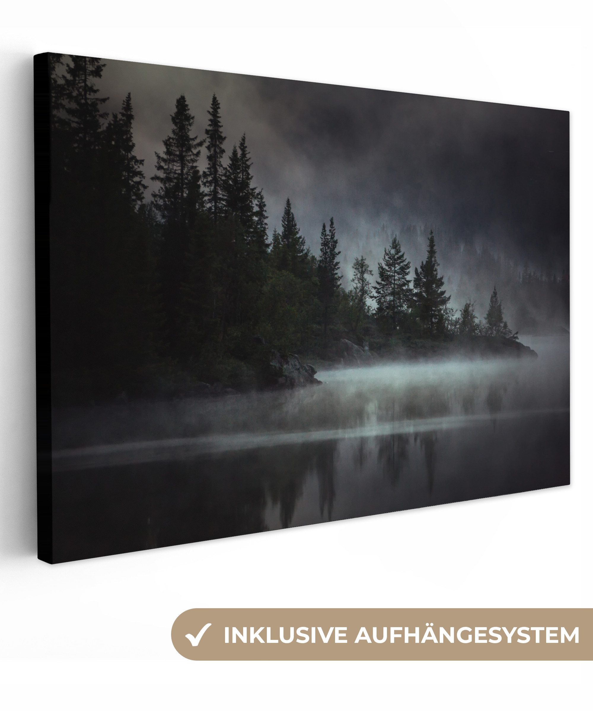 OneMillionCanvasses® Leinwandbild Wald - Nebel - Schwarz - Weiß, Fotodruck günstig online kaufen