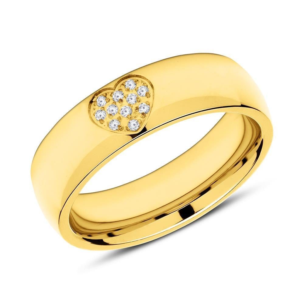 Fingerring Vergoldeter Edelstahl Ring Herz Zirkonia