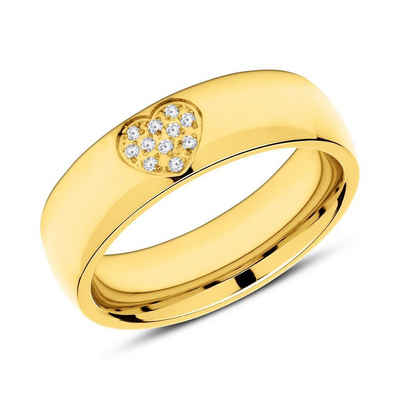Unique Fingerring Vergoldeter Edelstahl Ring Herz Zirkonia