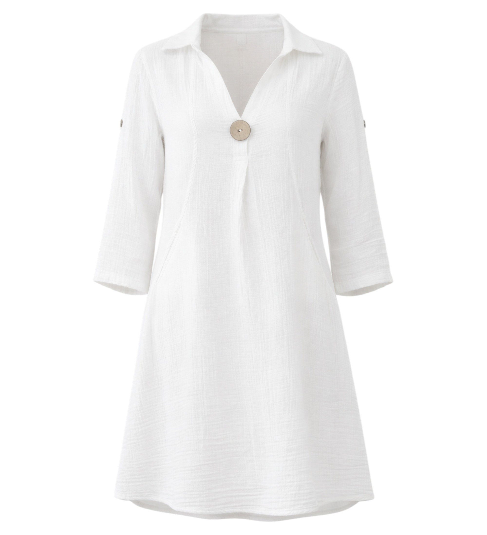 WENOR Tunikakleid Damen Musselin Bluse Sommerkleid V-Ausschnitt