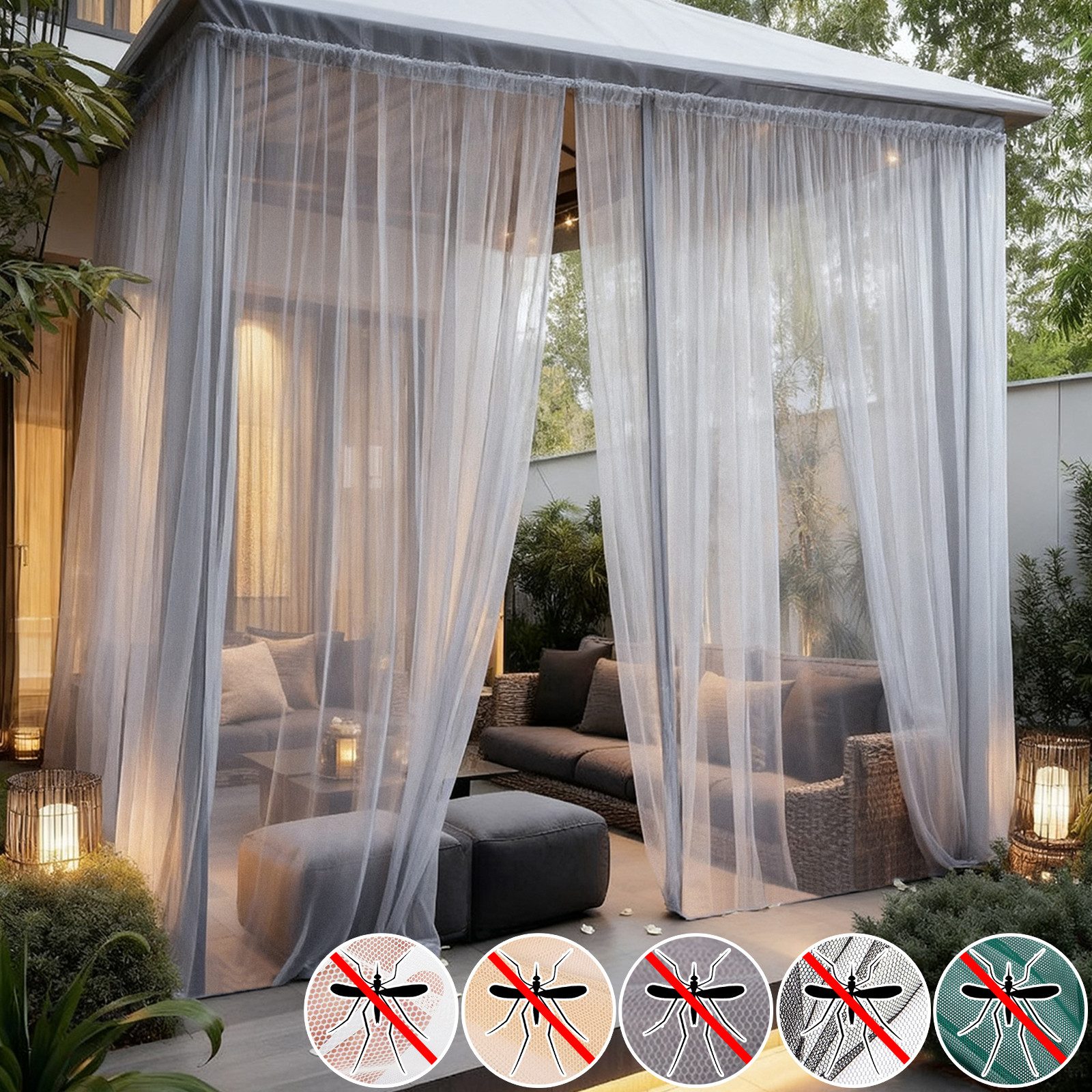 Lapalife Gardine Durchsichtige Outdoor-Vorhänge, 1 Tafel, 5 Farben, Mücke,Stangentasche, DIY Auf Maß zuschneiden, Atmungsaktiv für Terrasse, Pool, Lanai