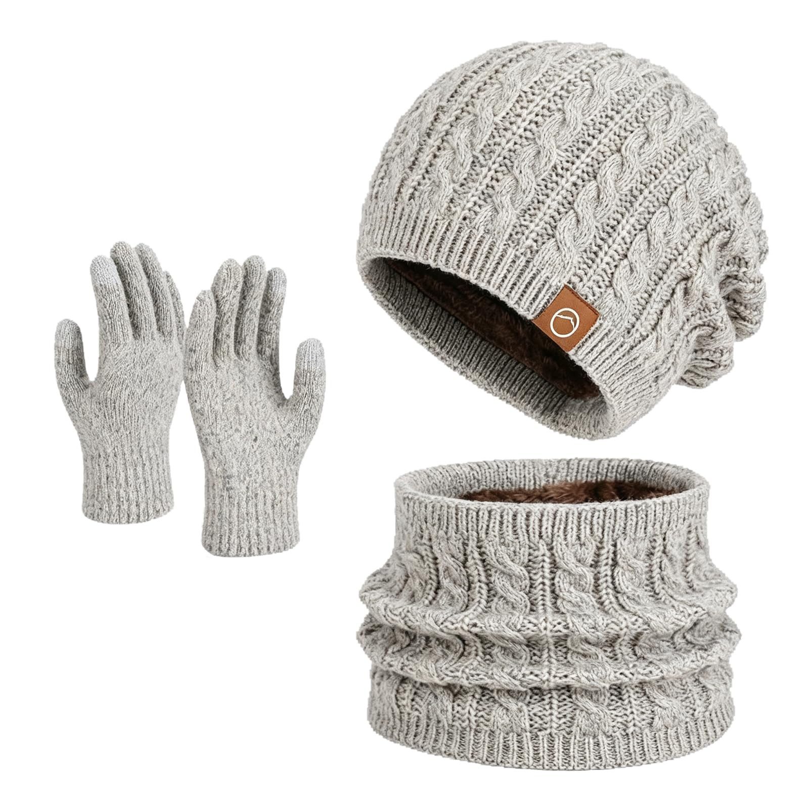 Zaewry Mütze & Schal 3 Stück Winterset für Damen und Herren, Schal Mütze Handschuhe Set warmes Strickset mit Thermofutter für kalte Tage