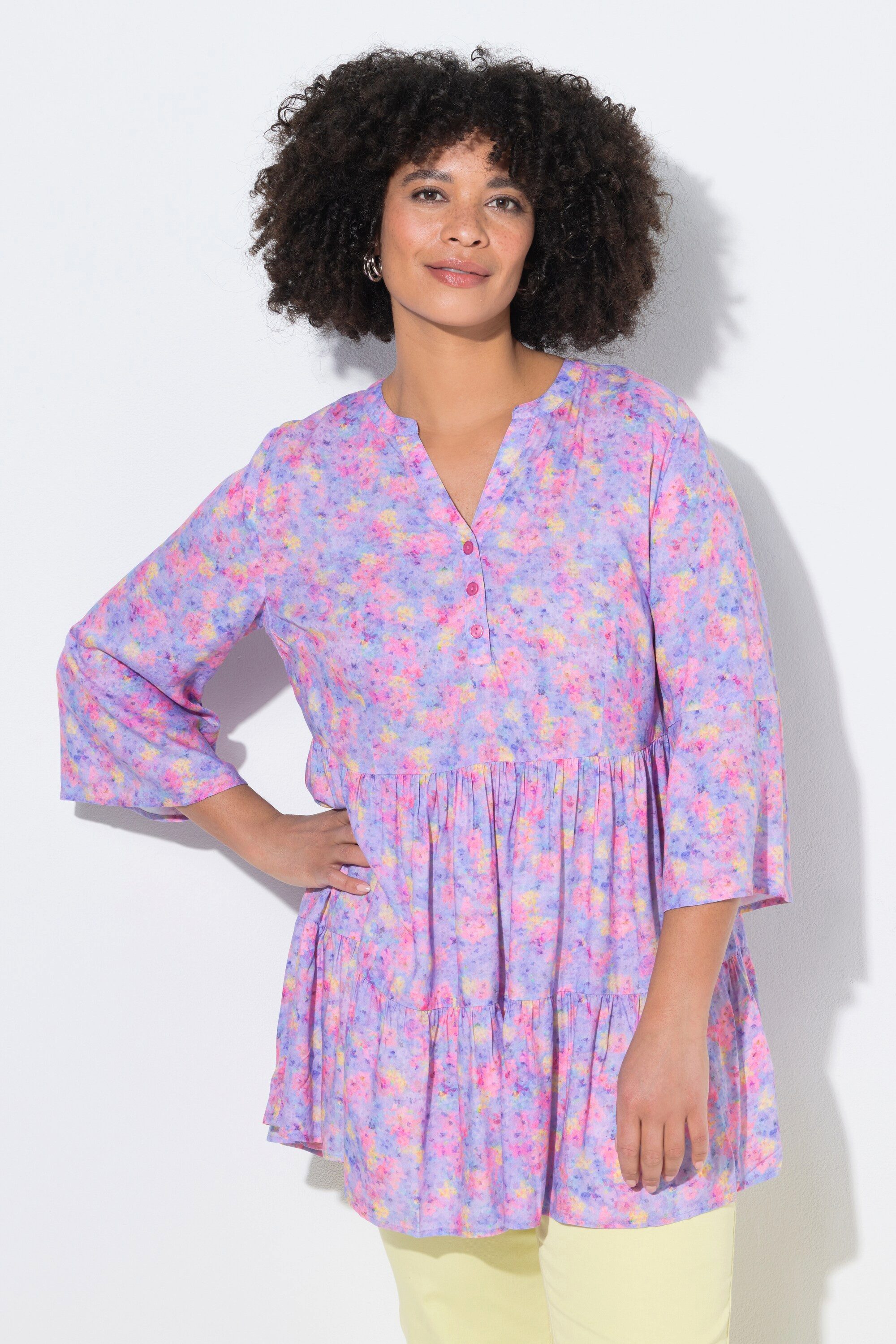 Angel of Style Longbluse Bluse A-Linie Blümchen-Muster 3/4-Ämel Volants