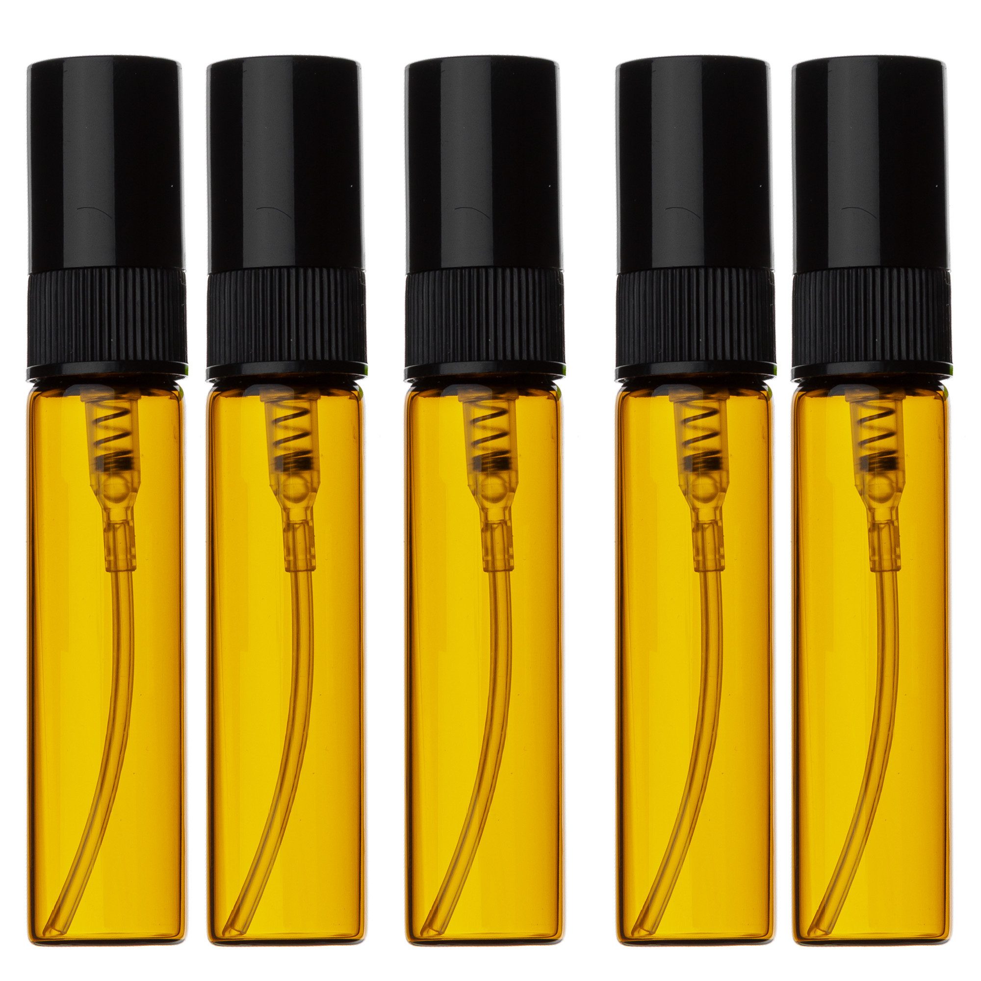 CK Verpackung GmbH Parfümzerstäuber 5x Glasflasche braun 5 ml mit schwarzem Zerstäuber und Kappe Flaschen (Set x5)