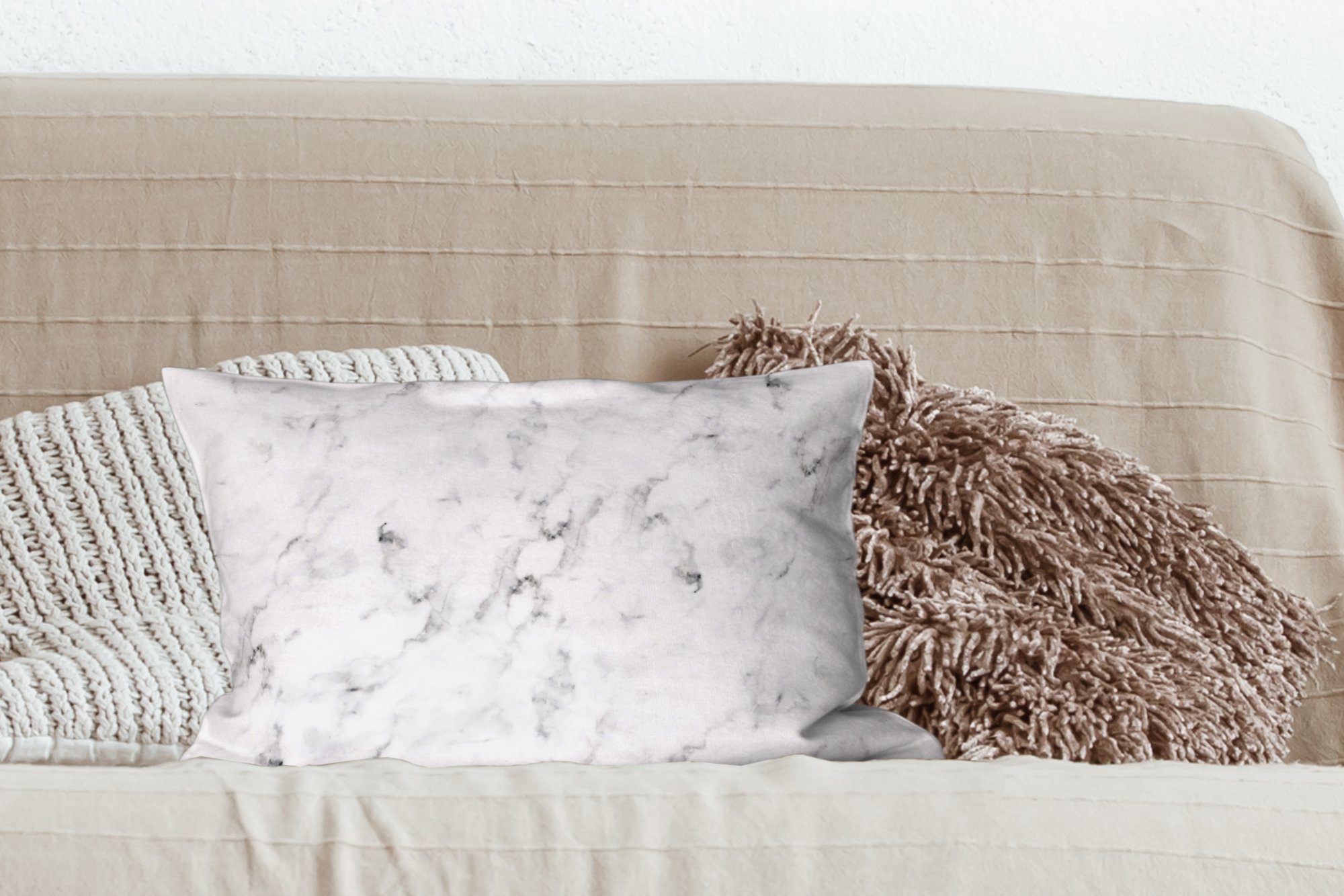 Wohzimmer Marmor Schlafzimmer - Dekokissen Weiß Zierkissen, MuchoWow Dekoration, Dekokissen - - Marmoroptik, Füllung, Luxus - Grau mit