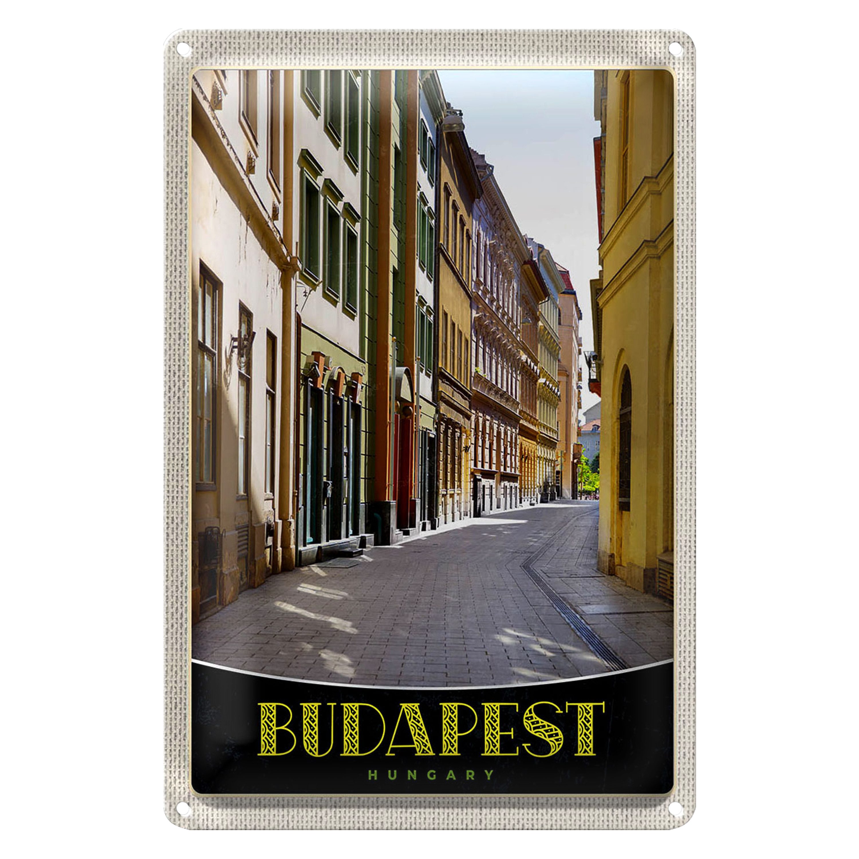 Roomando Metallschild Reise 12x18cm Budapest Ungarn Innenstadt Straße