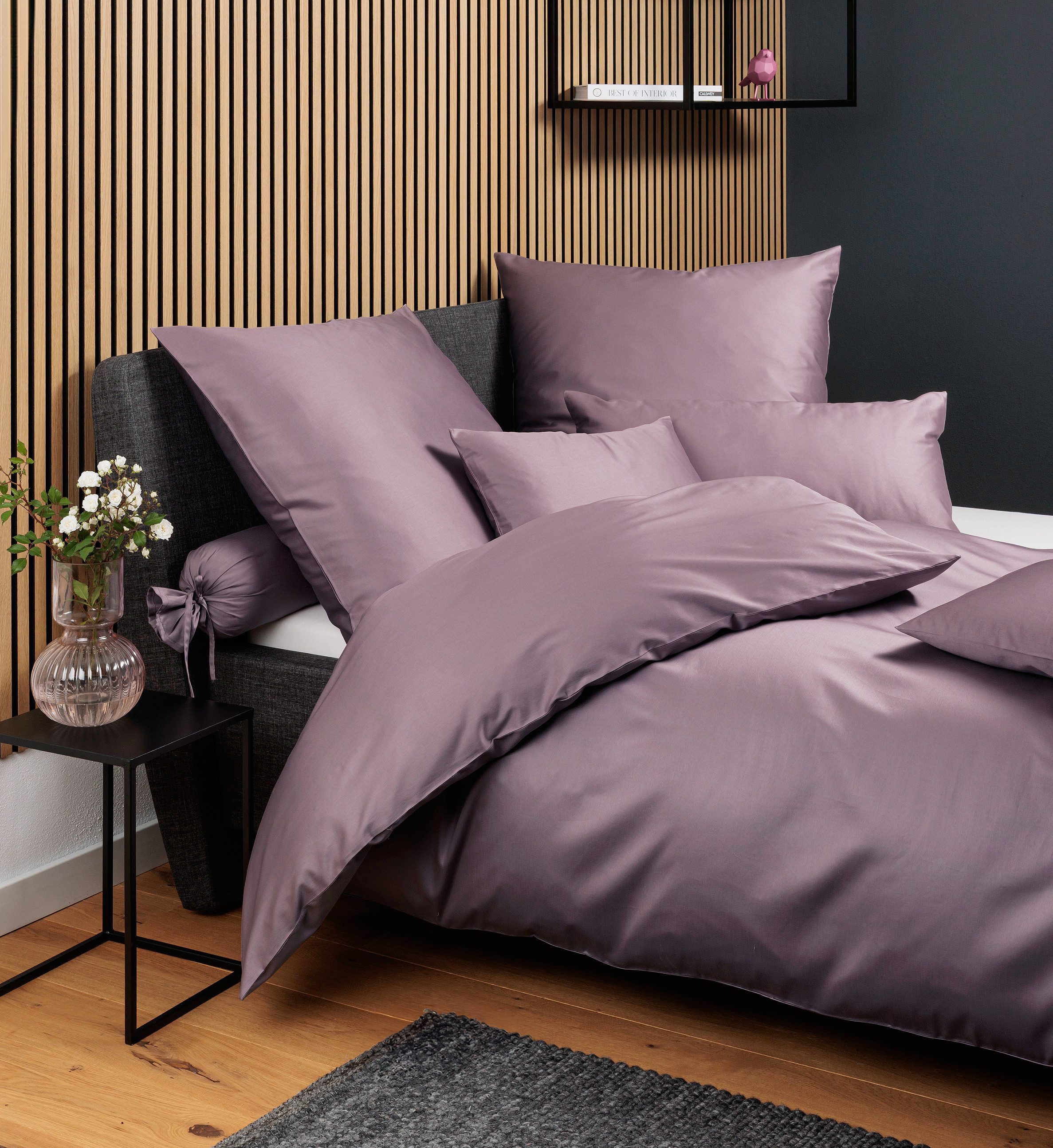 Janine Bettwäsche Colors, Mako-Satin, 2 teilig, feinfädige uni Bettwäsche für alle Jahreszeiten, Markenreißverschluss