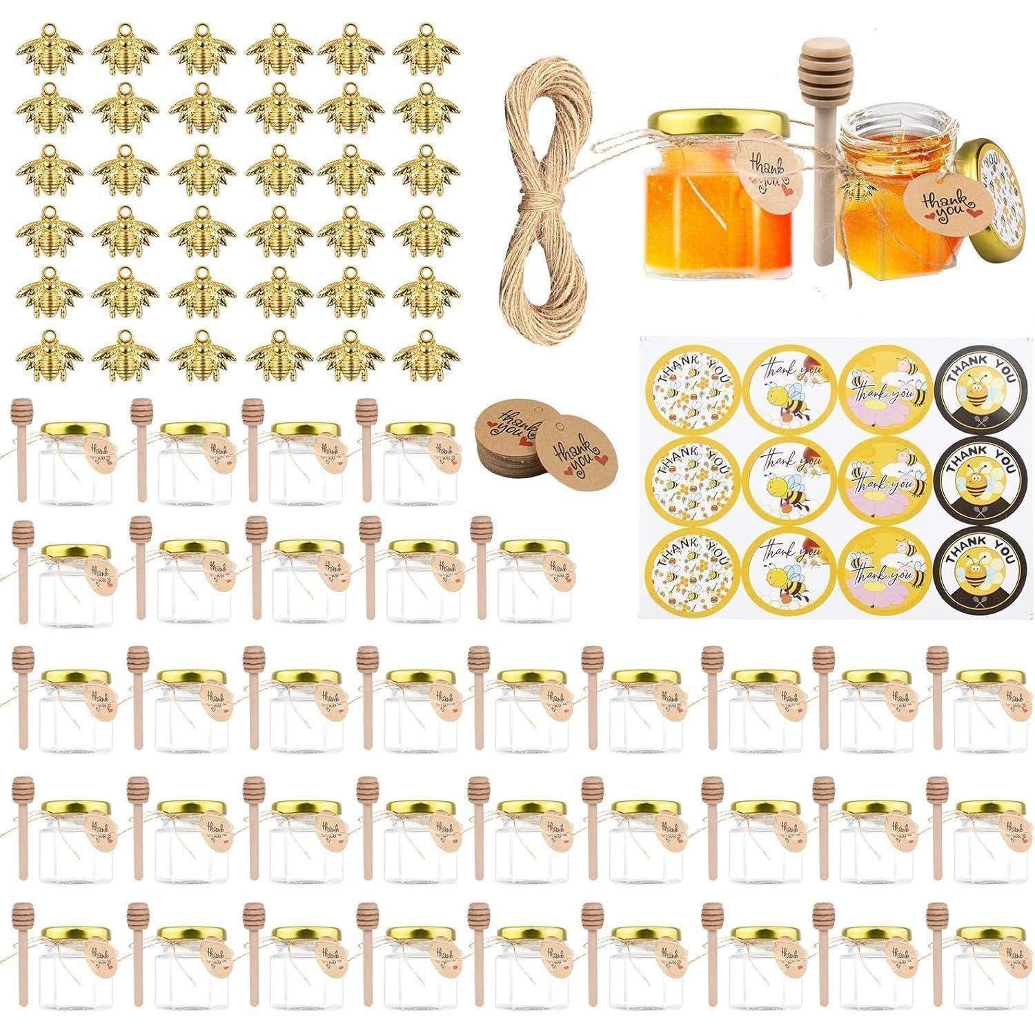 LuxusKollektion Honigglas Honiggläser 36 Honigtopf Holzlöffel Hochzeit mini pot de miel