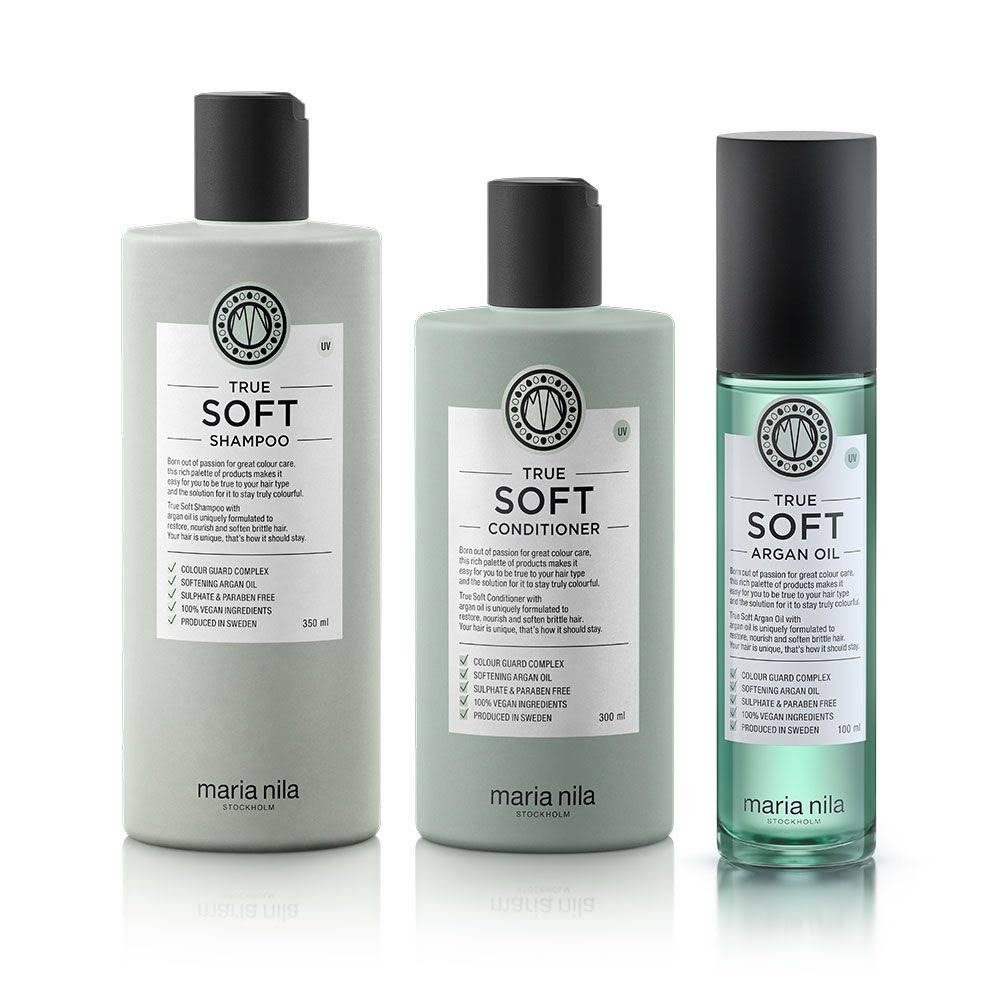 Maria Nila Haarpflege-Set True Soft Set - Shampoo 350ml + Conditioner 300ml + Argan Oil 100ml, 3-tlg.