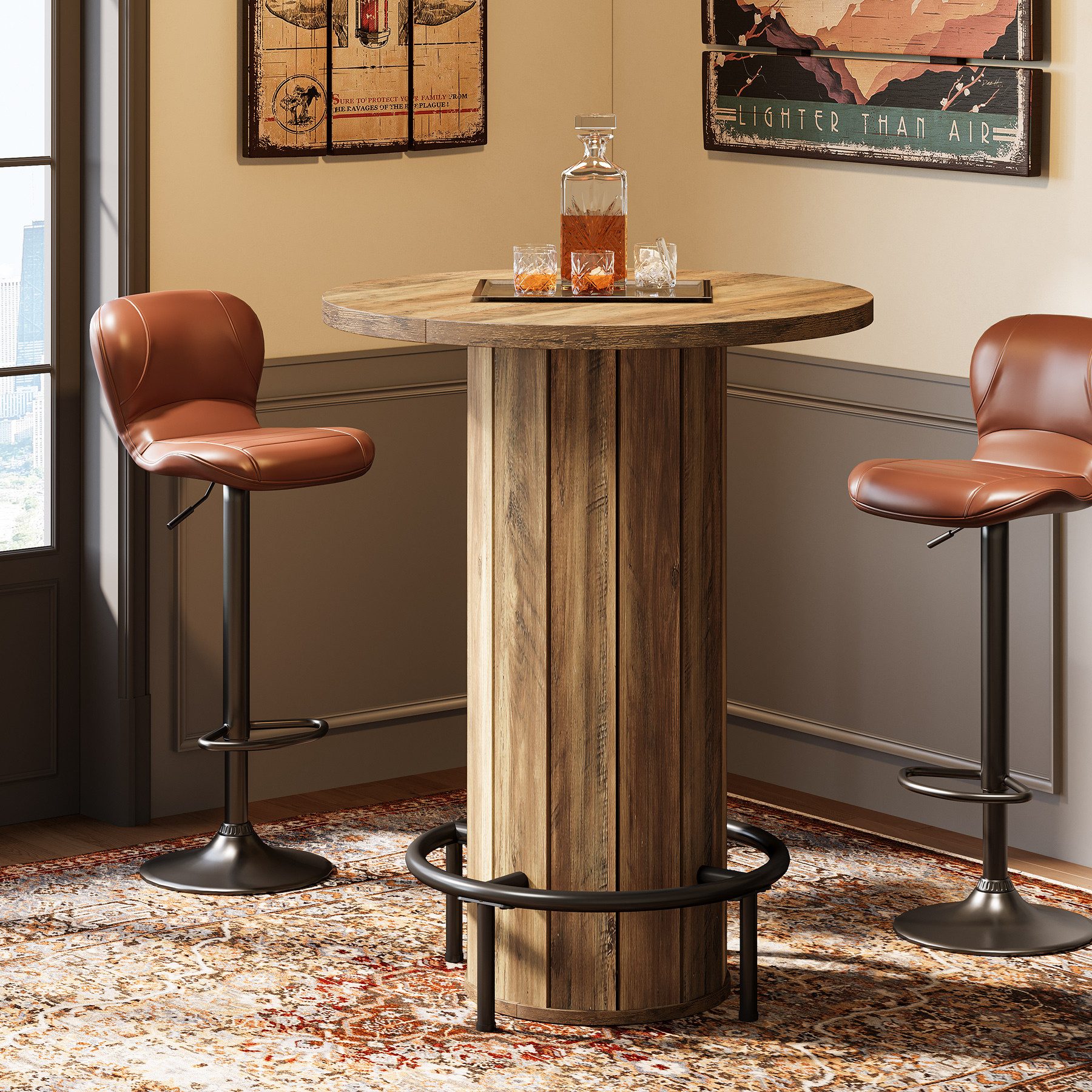 Tribesigns Stehtisch 100cm Runder Bartisch Bistro-Kneipentisch mit Fußstütze aus Metallring