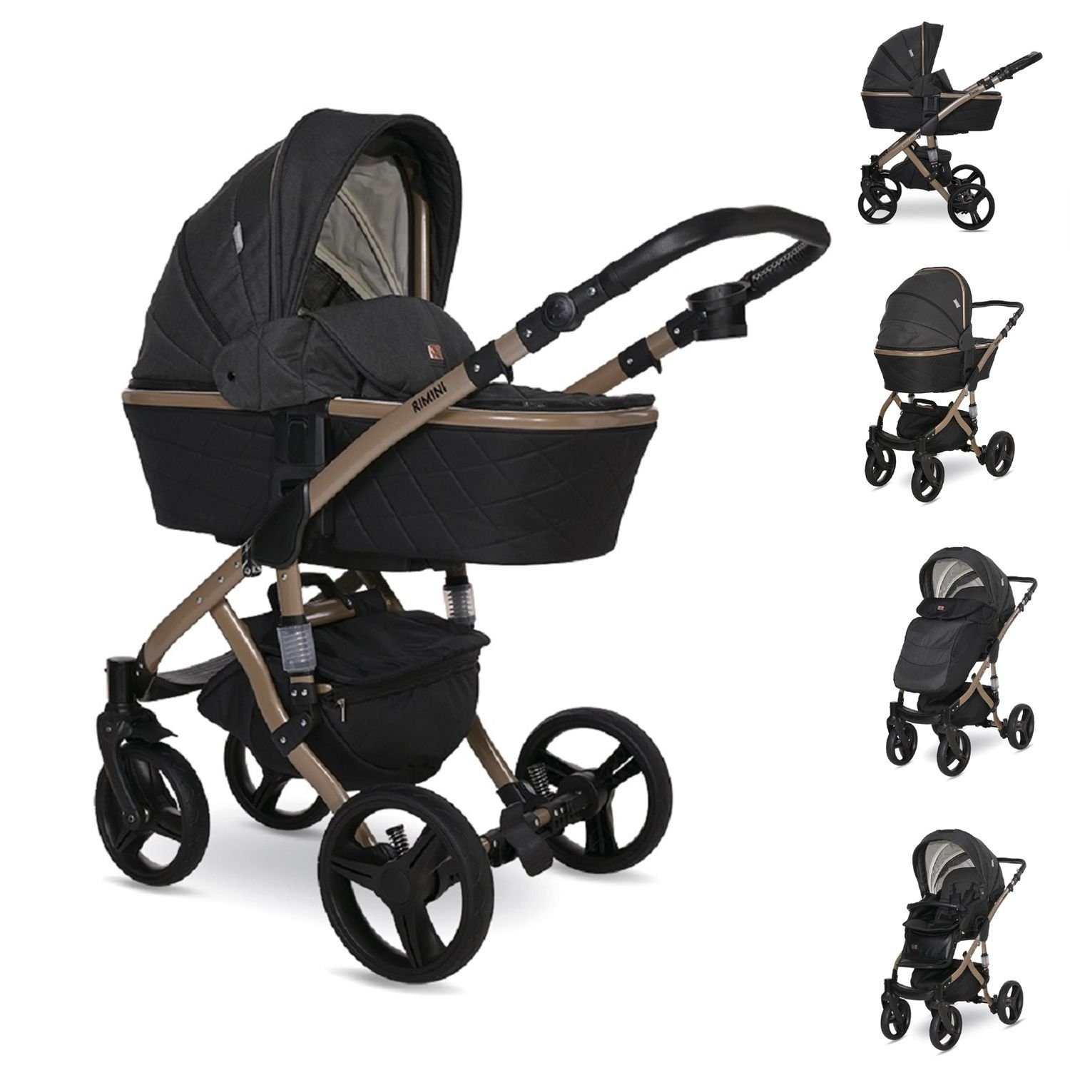 Lorelli Kombi-Kinderwagen Kombikinderwagen Rimini Premium, Tragewanne black Sportsitz verstellbar Moskitonetz