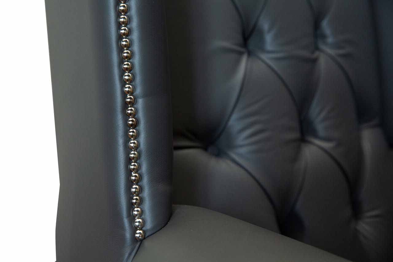 JVmoebel Ohrensessel Designer Chesterfield Sessel mit Hocker aus schwarzem Kunstleder (Packung, 2-St., Ohrensessel), Made in Europa