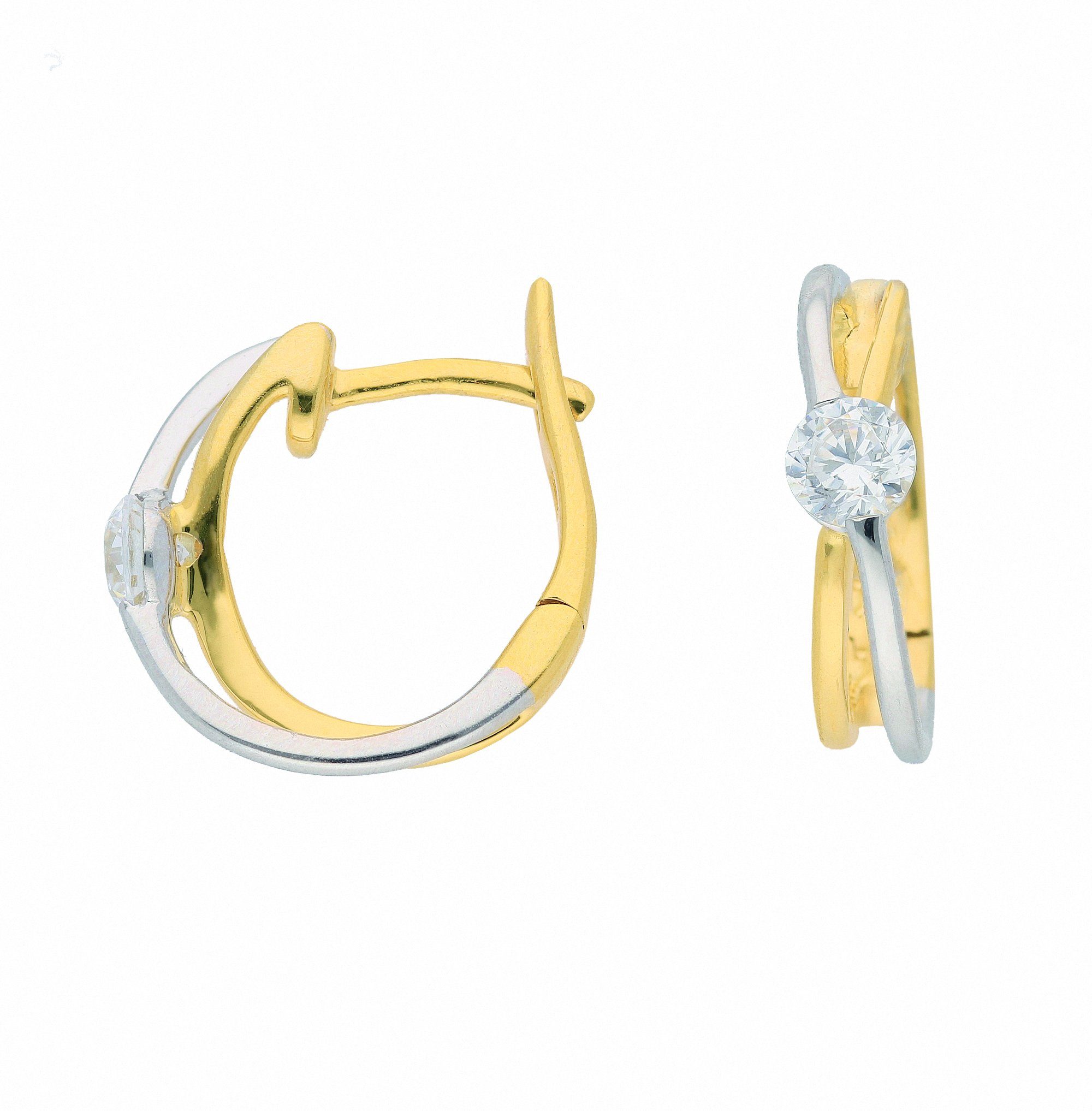 Damen Schmuck Adelia´s Paar Ohrhänger 1 Paar 375 Bicolor Ohrringe / Creolen mit Zirkonia, 375 Gold Goldschmuck für Damen