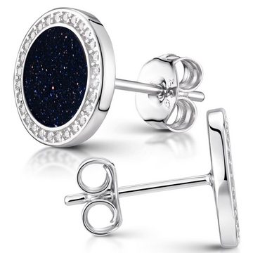 Materia Paar Ohrstecker Damen Ohrringe Blaufluss Glitter Zirkonia SO-394, 925 Sterling Silber, rhodiniert