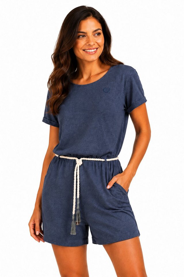 SUBLEVEL Jumpsuit Damen Sommer Overall mit Flechtgürtel Taschen & Turn-Up Ärmeln Perfekte Passform Hochwertige Verarbeitung, Angenehm weich & bequem