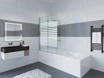 IMPTS Badewannenaufsatz Duschwand für Badewanne, Glas Alu, (2 tlg., 2 TLG), Duschabtrennung für Badewanne, Dekor Querstreifen, Nano-Beschichtung