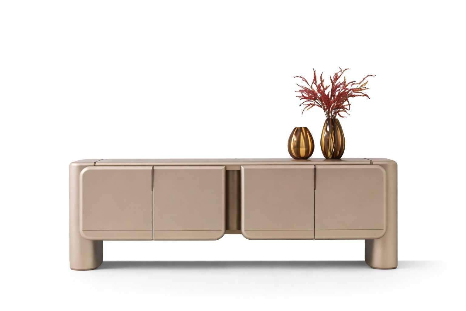 Xlmoebel Sideboard Elegantes Beige Sideboard mit goldenen Metallakzenten (Sideboard, 1 St., Beige Sideboard), Made in Europa