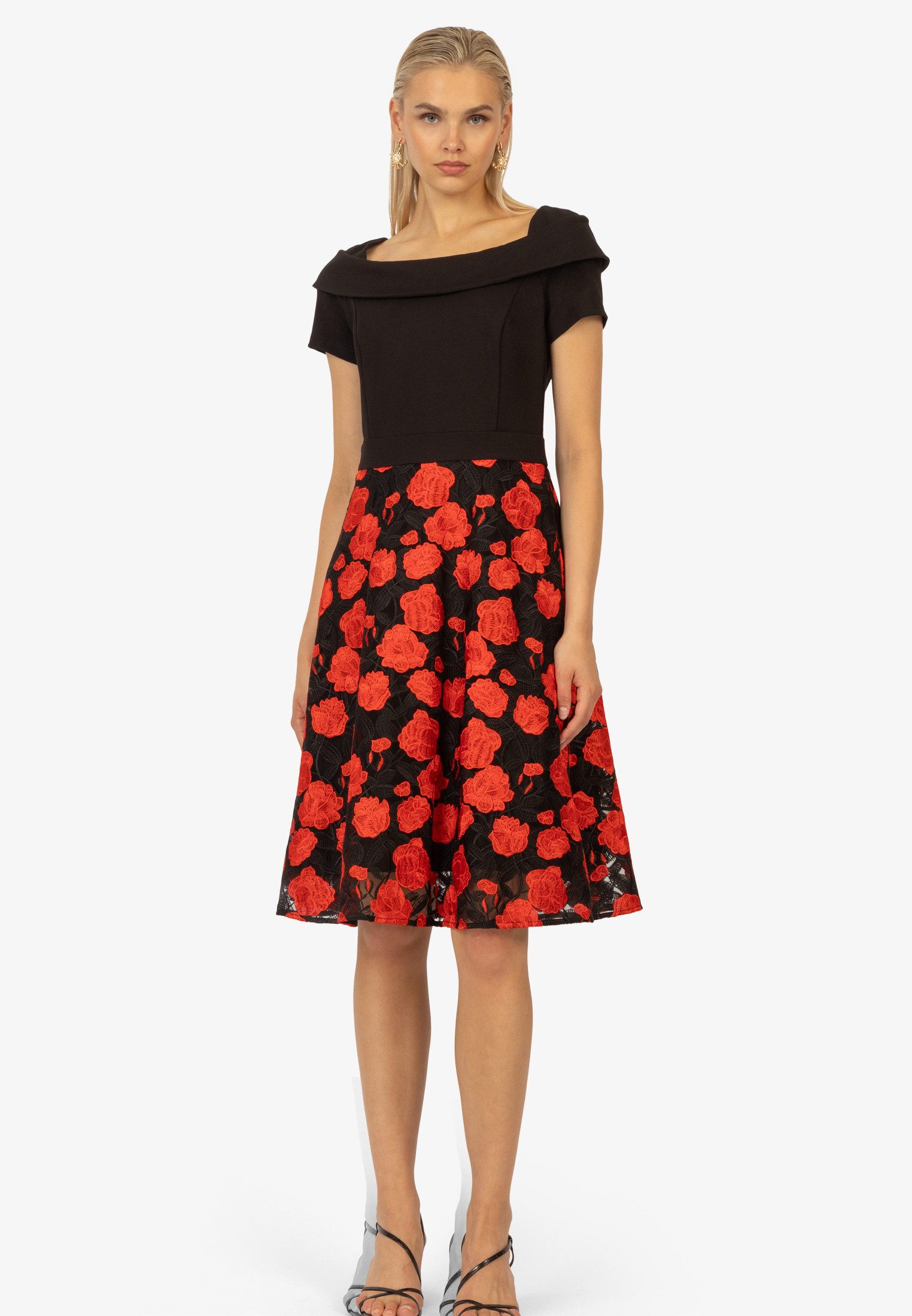 Kraimod Cocktailkleid mit A-Linie und Rosendruck, schulterfrei günstig online kaufen