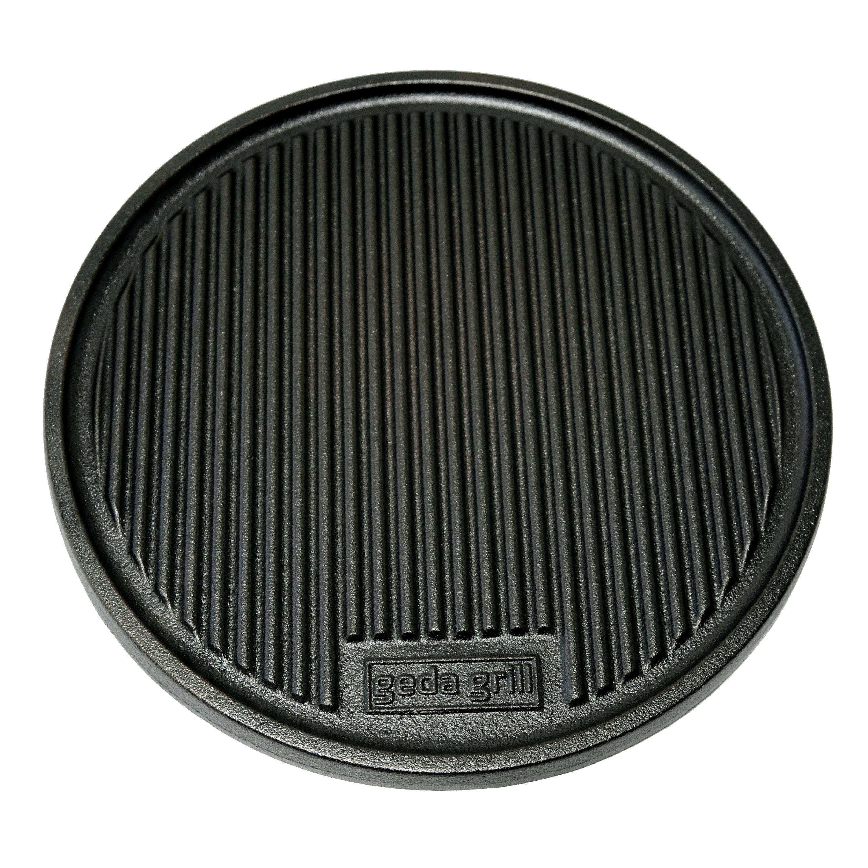 geda grill Grillplatte Gusseisen rund ⌀32cm (1-St), Plancha Gussplatte, Wendeplatte, für Grill, Ofen und Feuer