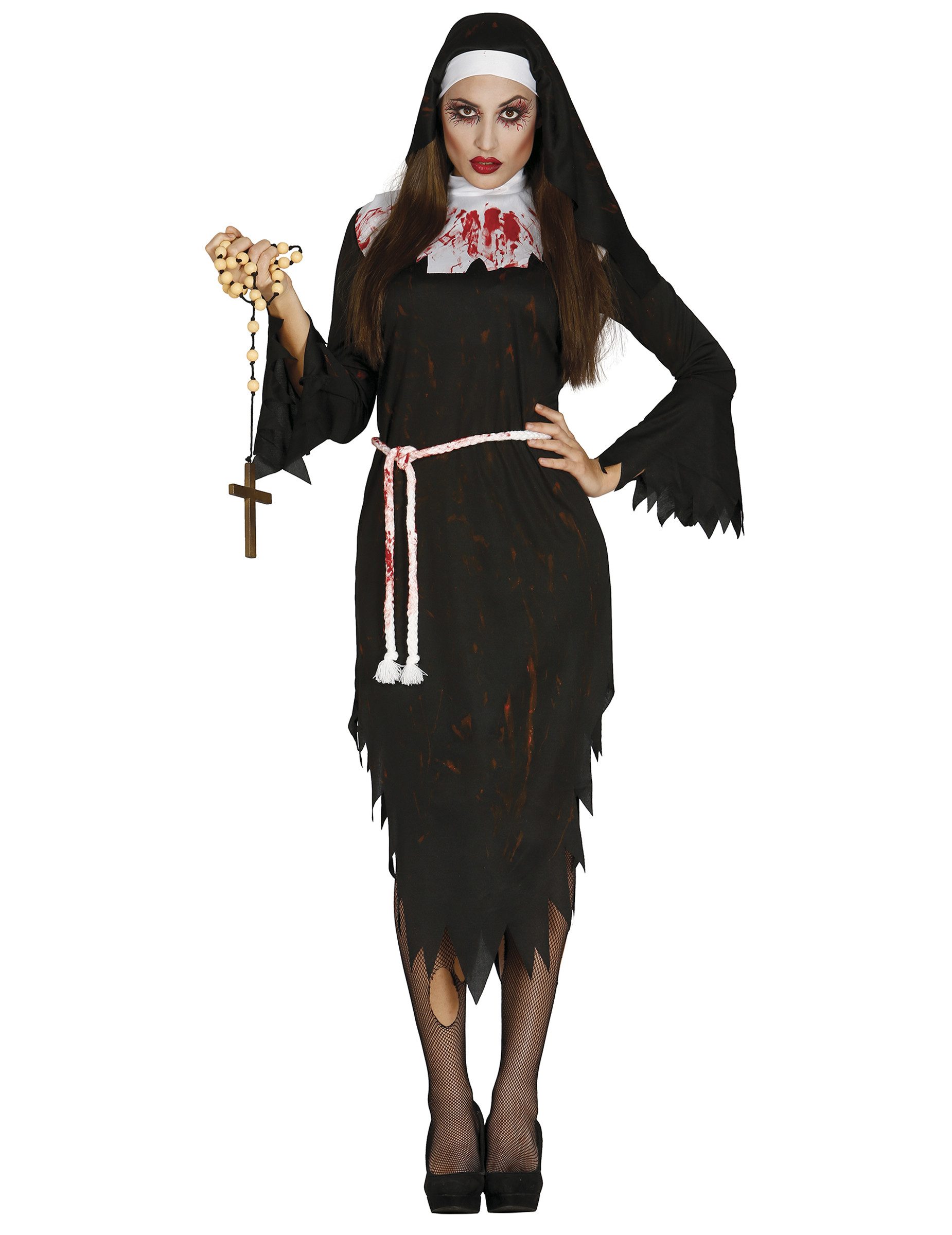 Fiestas Guirca Kostüm Halloween-Nonnenkostüm Blutige Nonne schwarz-weiss-rot