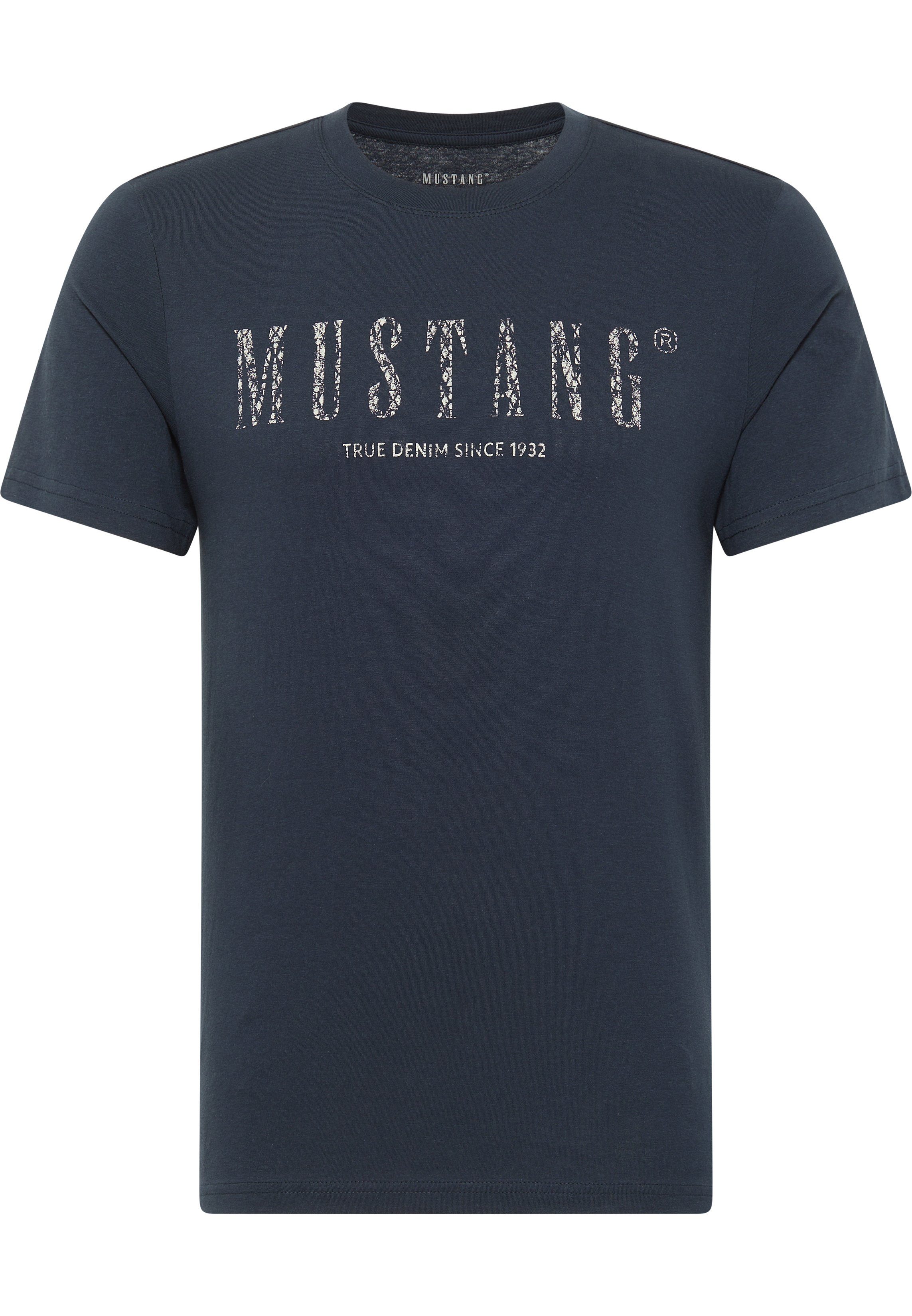 MUSTANG Kurzarmshirt Mustang Print-Shirt blau