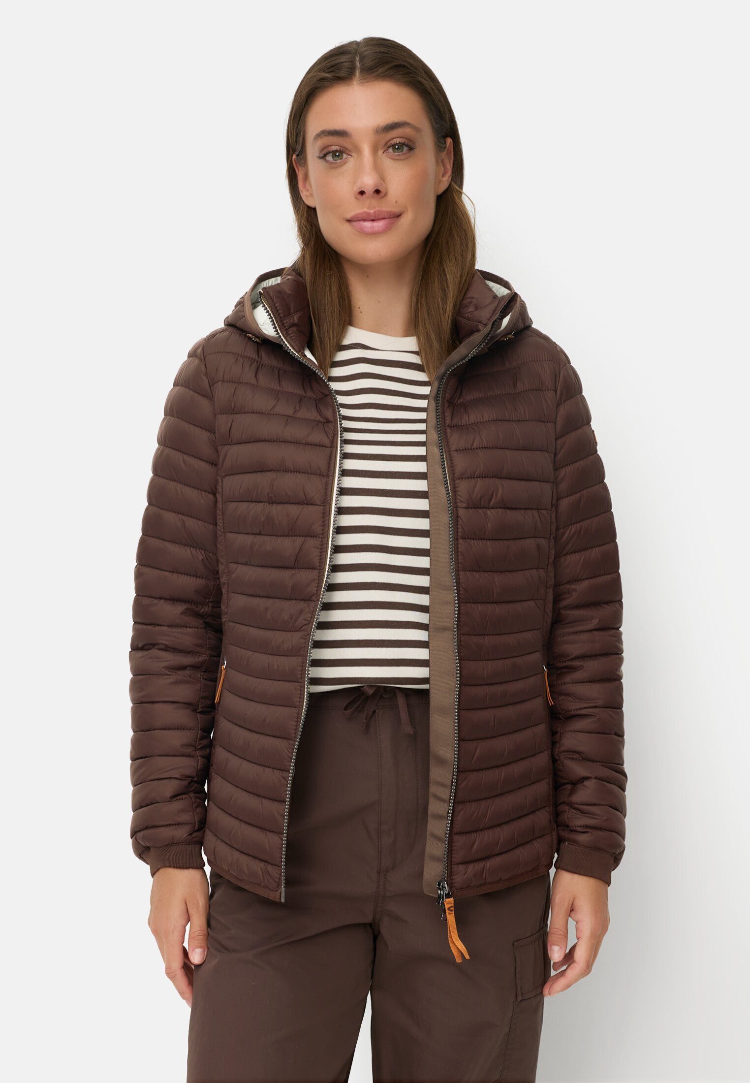 camel active Steppjacke mit seitlichem Strick-Einsatz Langarm Markenlogo