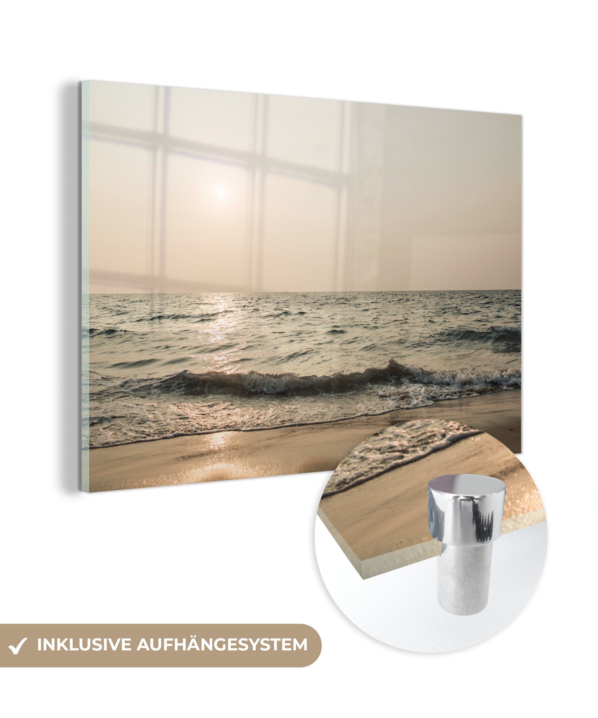 MuchoWow Acrylglasbild Sand - Meer - Strand, (1 St), Glasbilder - Bilder auf Glas Wandbild - Foto auf Glas - Wanddekoration