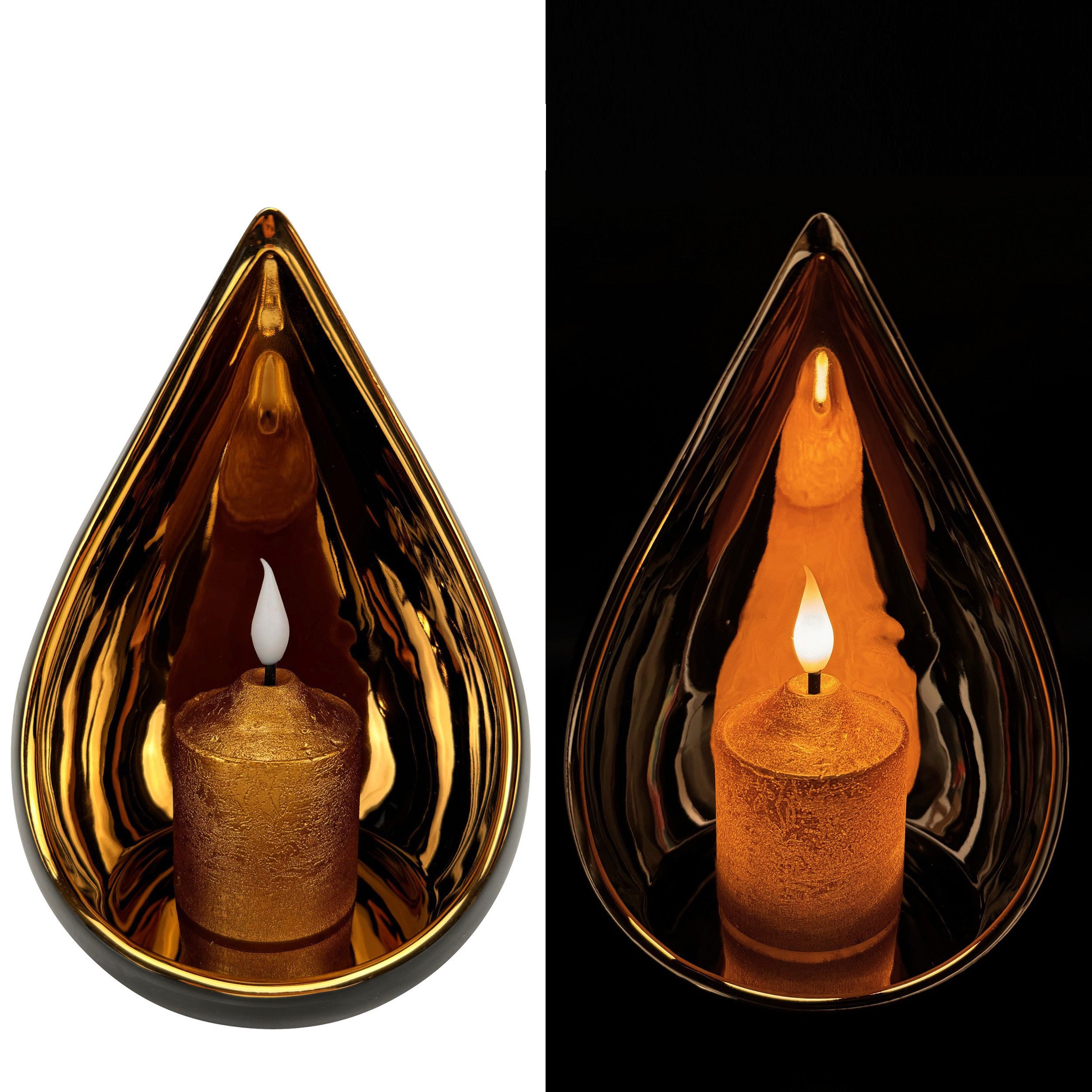 Online-Fuchs Windlicht - Kerzenhalter Tropfen mit LED-Kerze und 6-Stunden T günstig online kaufen