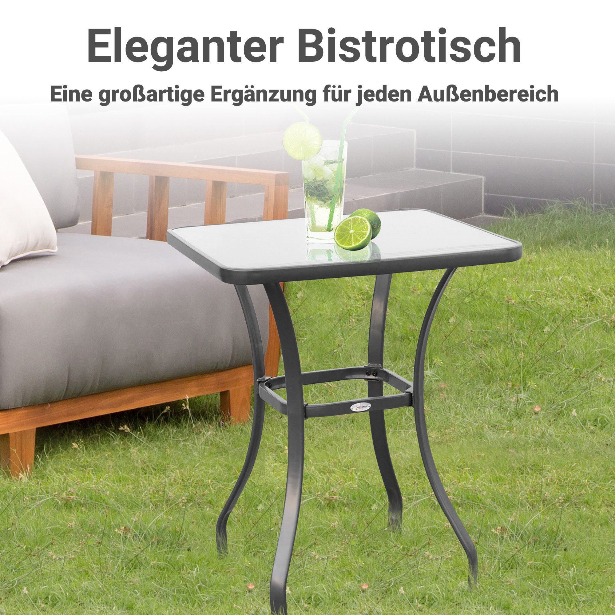 CHICFURN Gartentisch Quadratischer Glastisch, wetterfest, Schwarz, modernes Design (Packung, 1-St., Kompakt für Balkon, Terrasse oder Outdoor-Bereiche geeignet), Maße 68,5 x 68,5 cm, pflegeleicht und stabil