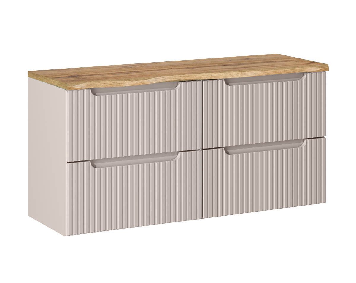 einfachgutemoebel Doppelwaschtisch Waschtisch ILUNA CASH 120cm mit Baumkante Evoke-Oak & Becken wählbar (Badmöbel Set, 1-St., Waschtisch Unterschrank)