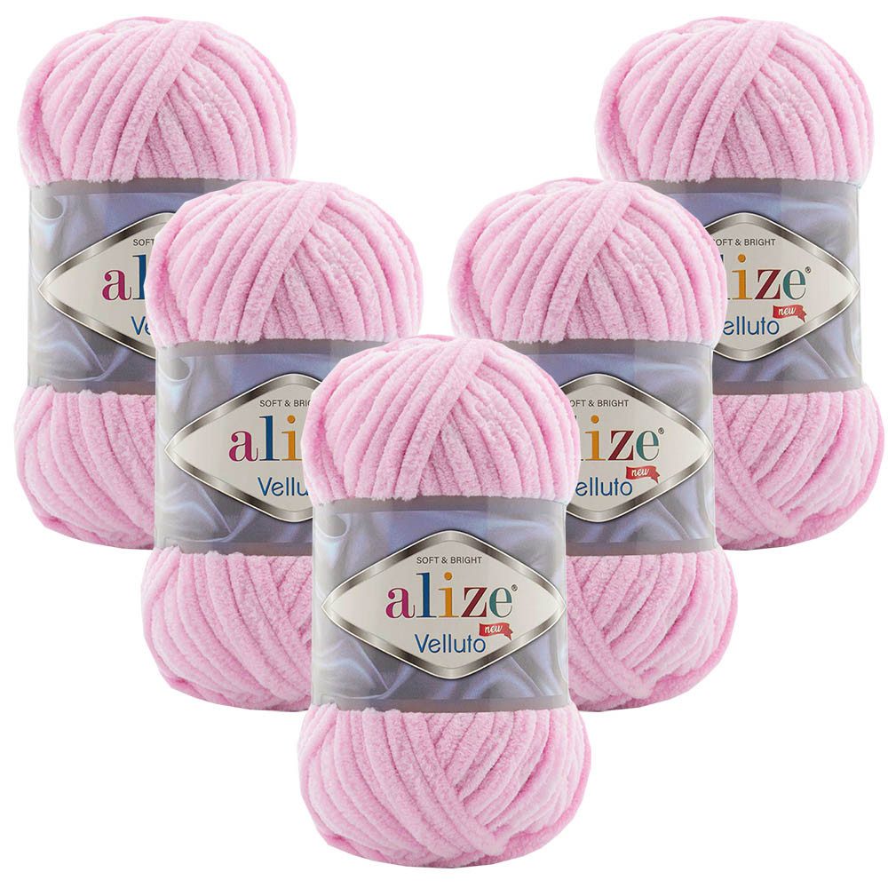 Alize 5 x ALIZE Velluto Häkelwolle, 68 m, Chenillegarn,Kuschelweich für Babydecken, Amigurumi,Samtwolle