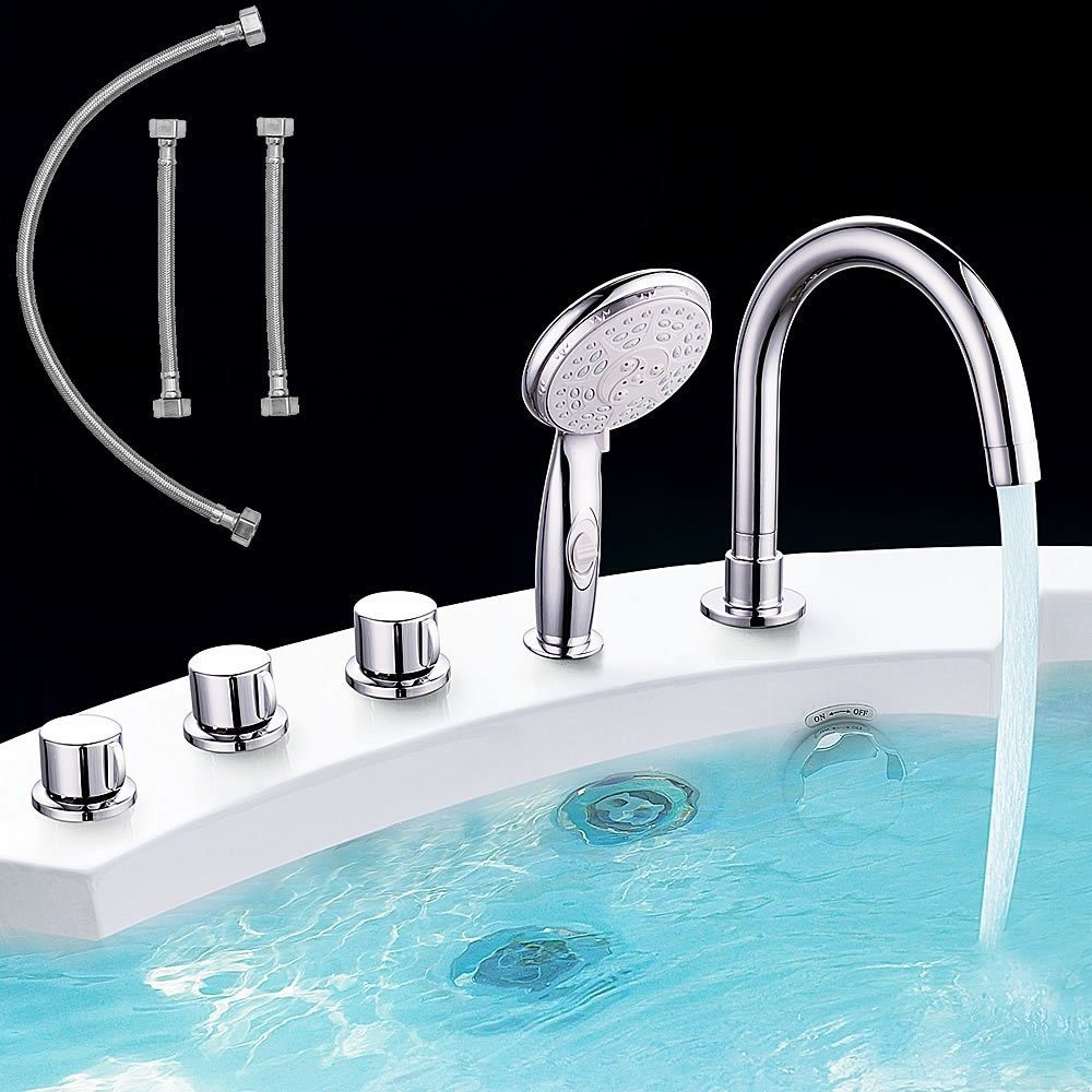 Mucola Badarmatur Wannenrandarmatur 5 Loch Set Handbrause Badarmatur Wasserfall Chrom