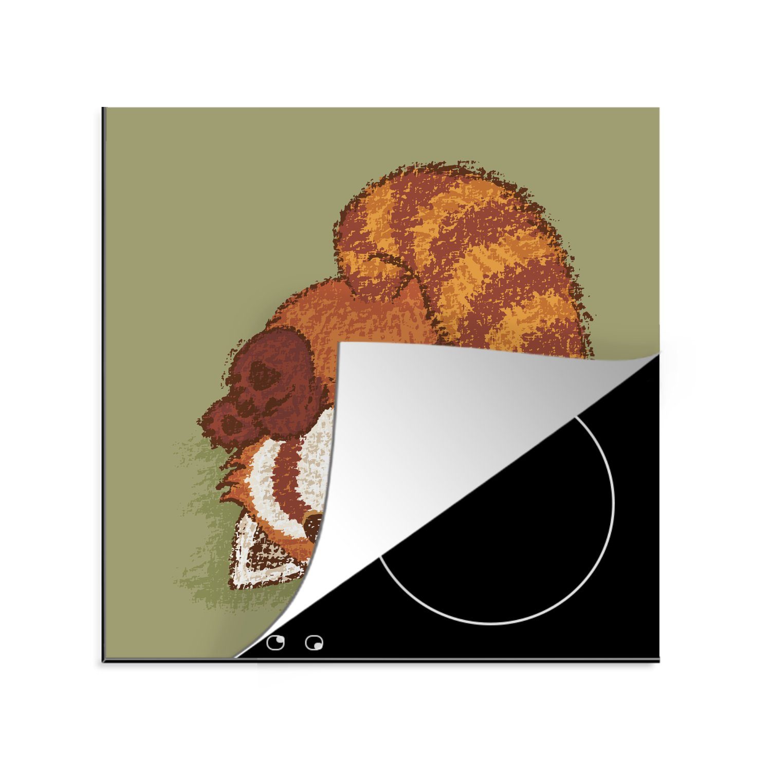 Förderprogramm MuchoWow Herdblende-/Abdeckplatte dem roten Kopf auf 78x78 für Ceranfeldabdeckung, (1 tlg), küche Arbeitsplatte Vinyl, stehend, cm, eines Pandas Illustration
