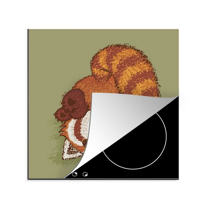 MuchoWow Herdblende-/Abdeckplatte Illustration eines roten Pandas auf dem Kopf stehend Vinyl (1 tlg) Ceranfeldabdeckung Arbeitsplatte für küche
