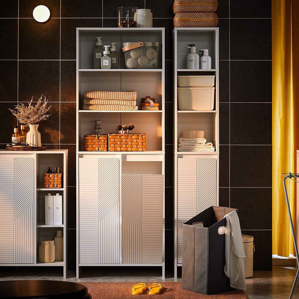 SoBuy Hochschrank Badschrank mit Wäschesack Wäscheschrank Weiß BZR155-W günstig online kaufen