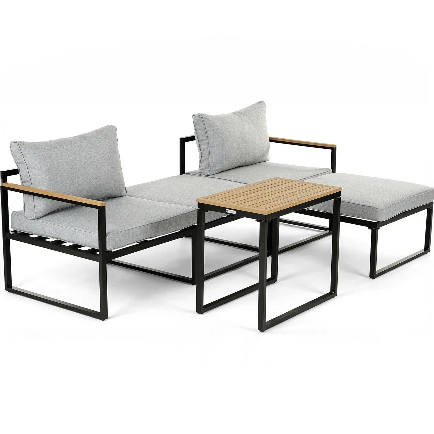 Greemotion Gartenlounge-Set Retiro Balkonmöbel Set Aluminium Grau mit 2 Sesseln Hockern & Tisch, Farbe Schwarz/Grau