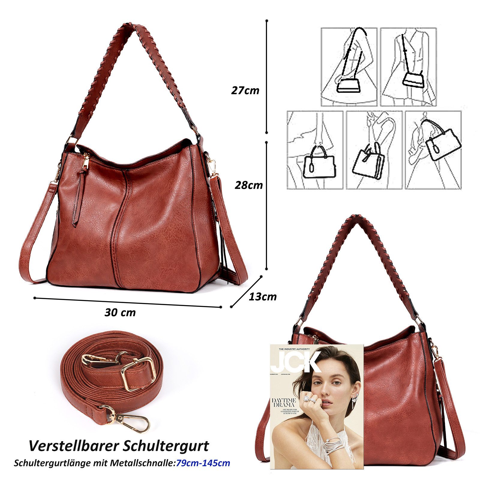 TAN.TOMI Schultertasche Handtasche Damen Shopper Lederimitat Umhängetasche Groß Schultertasche, Vintage Weiches Umhängetasche Hobo Taschen Schultertasche für Frauen