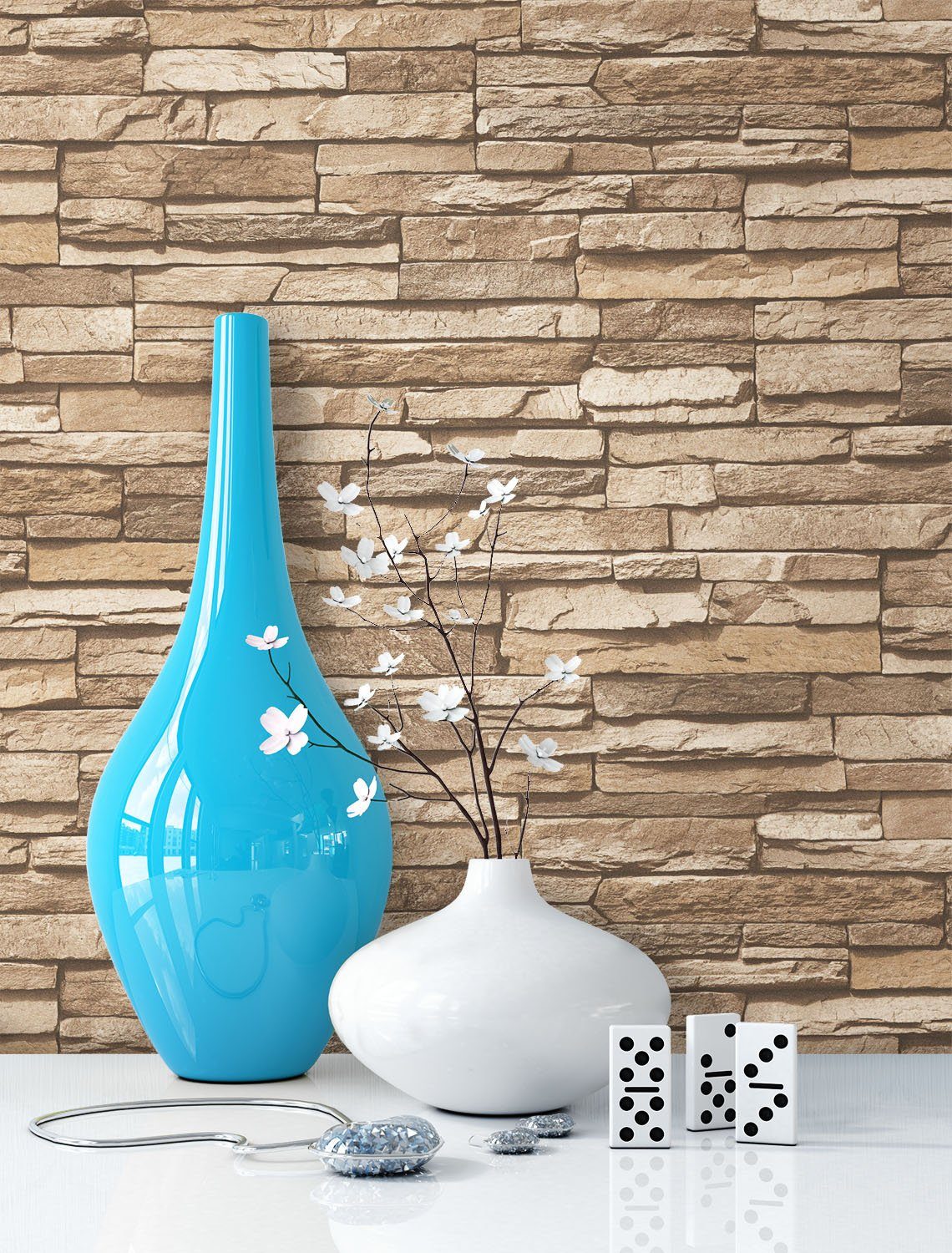 Newroom Vliestapete, Beige Steintapete Landhaus Mauer - Backstein Mauerwerk günstig online kaufen