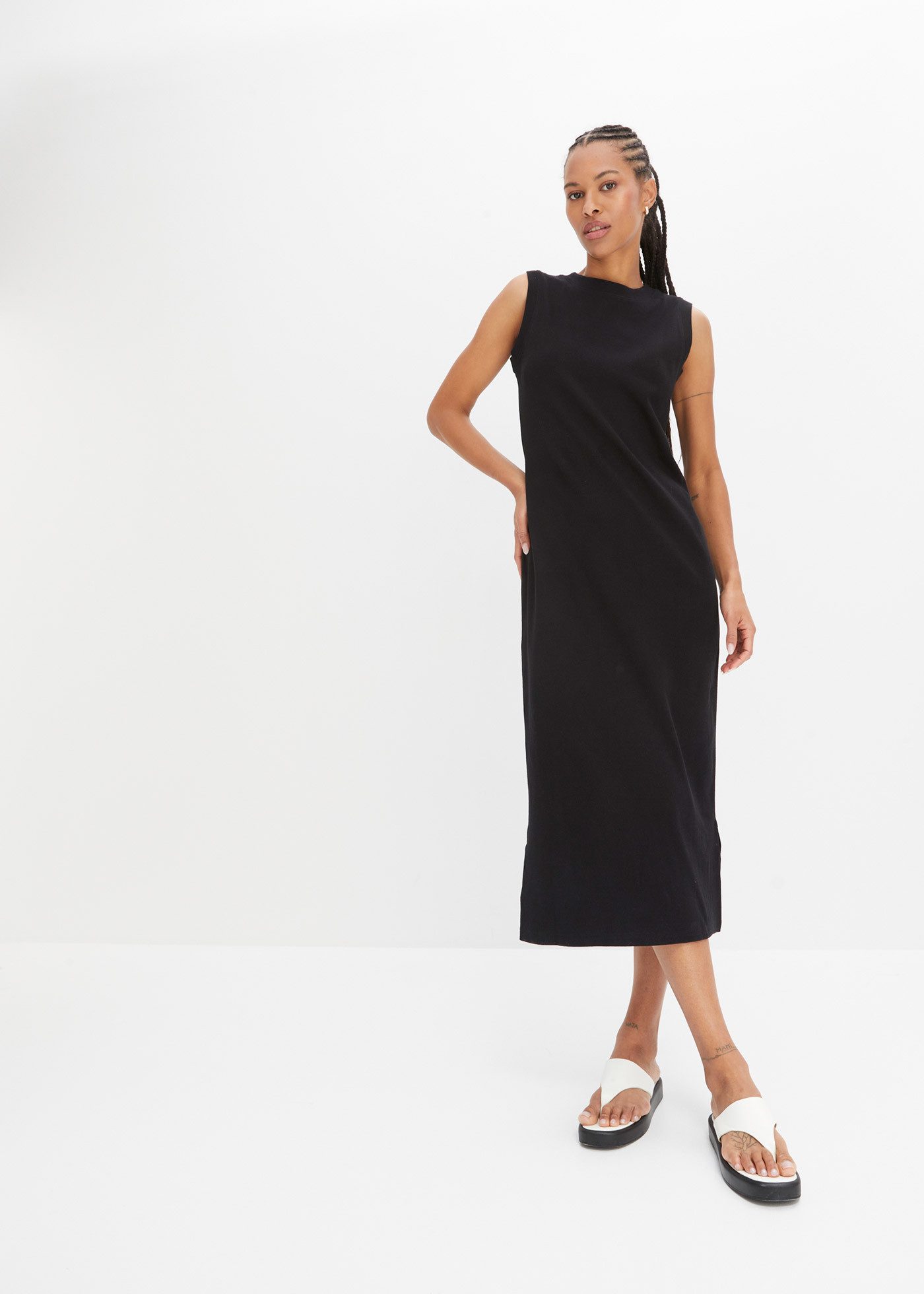 bonprix Jerseykleid aus Rippjersey, mit rundem geripptem Halsausschnitt, ohne Ärmel