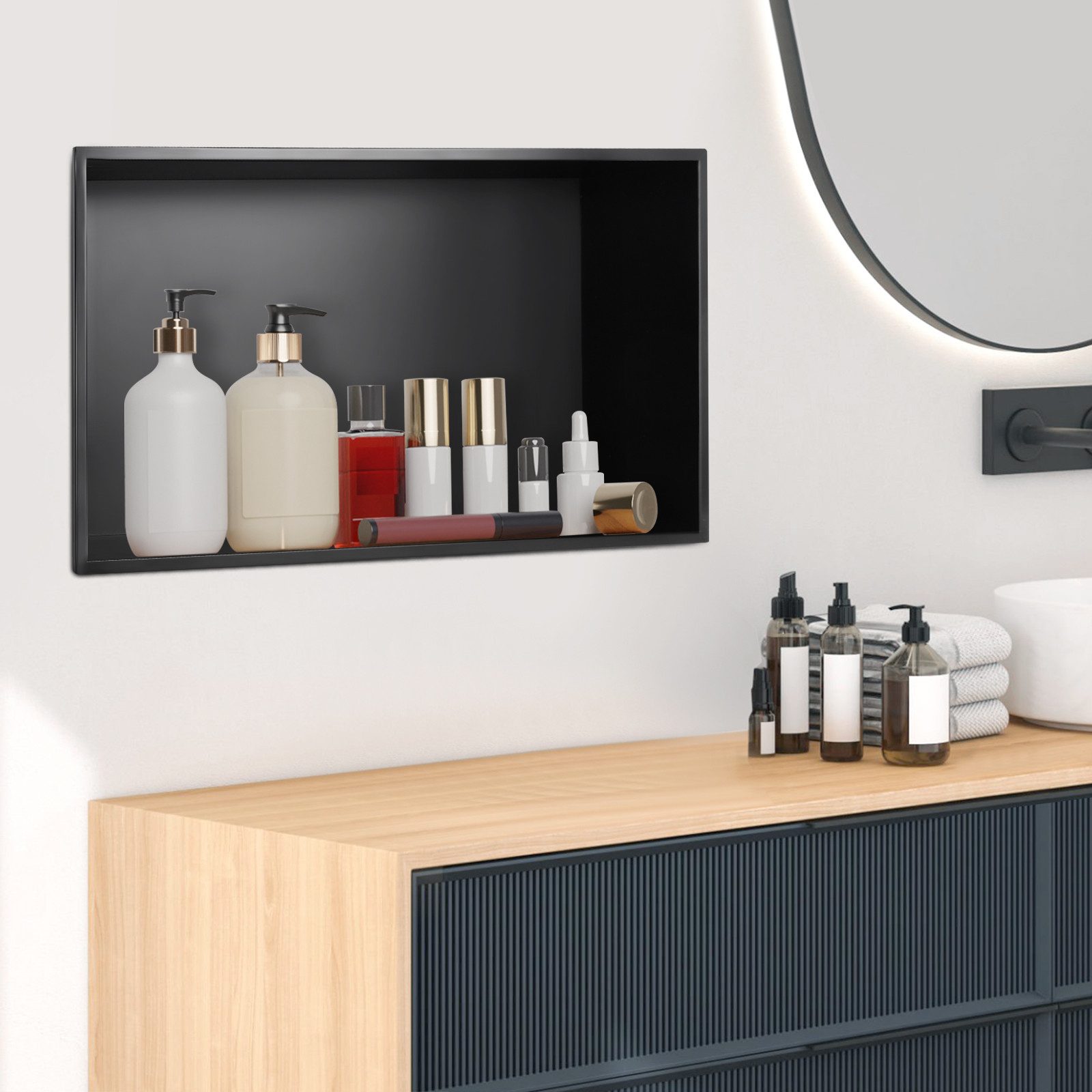 PRIISF Badewannenablage Wandnische Duschnische 304 Edelstahl Eingebettet Übermontage Lagerung, 30x60x10cm Keine Fliesen Erforderlich Badezimmer Schlaf Arbeitszimmer