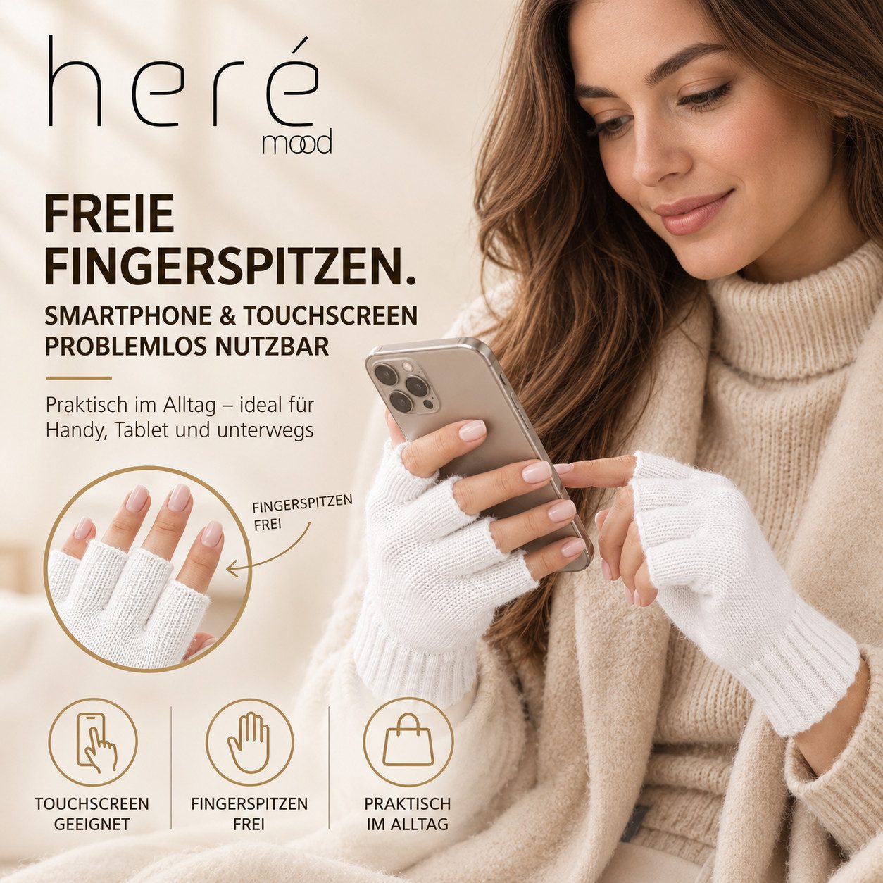 herémood Strickhandschuhe Fingerlose Handschuhe Winter für Damen Herren, Winterhandschuhe vollständig bedeckte Finger, Testsiegel SEHR GUT (Note 1,1) – Bild 2 von 5