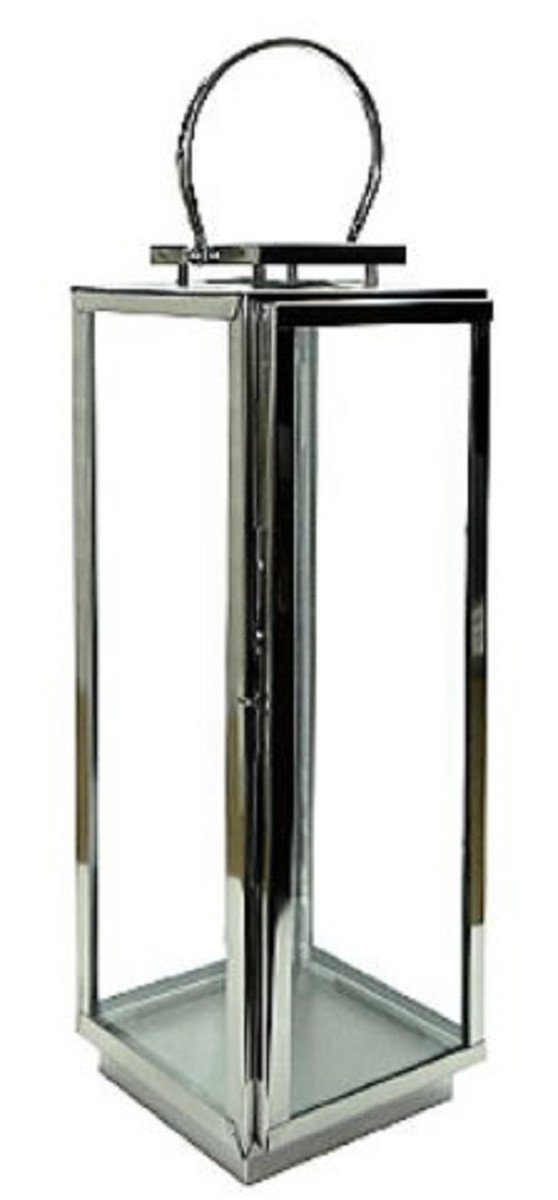 Casa Padrino Kerzenlaterne Luxus Laterne mit Tragegriff Silber 20 x 20 x H. 56 cm - Deko Accessoires