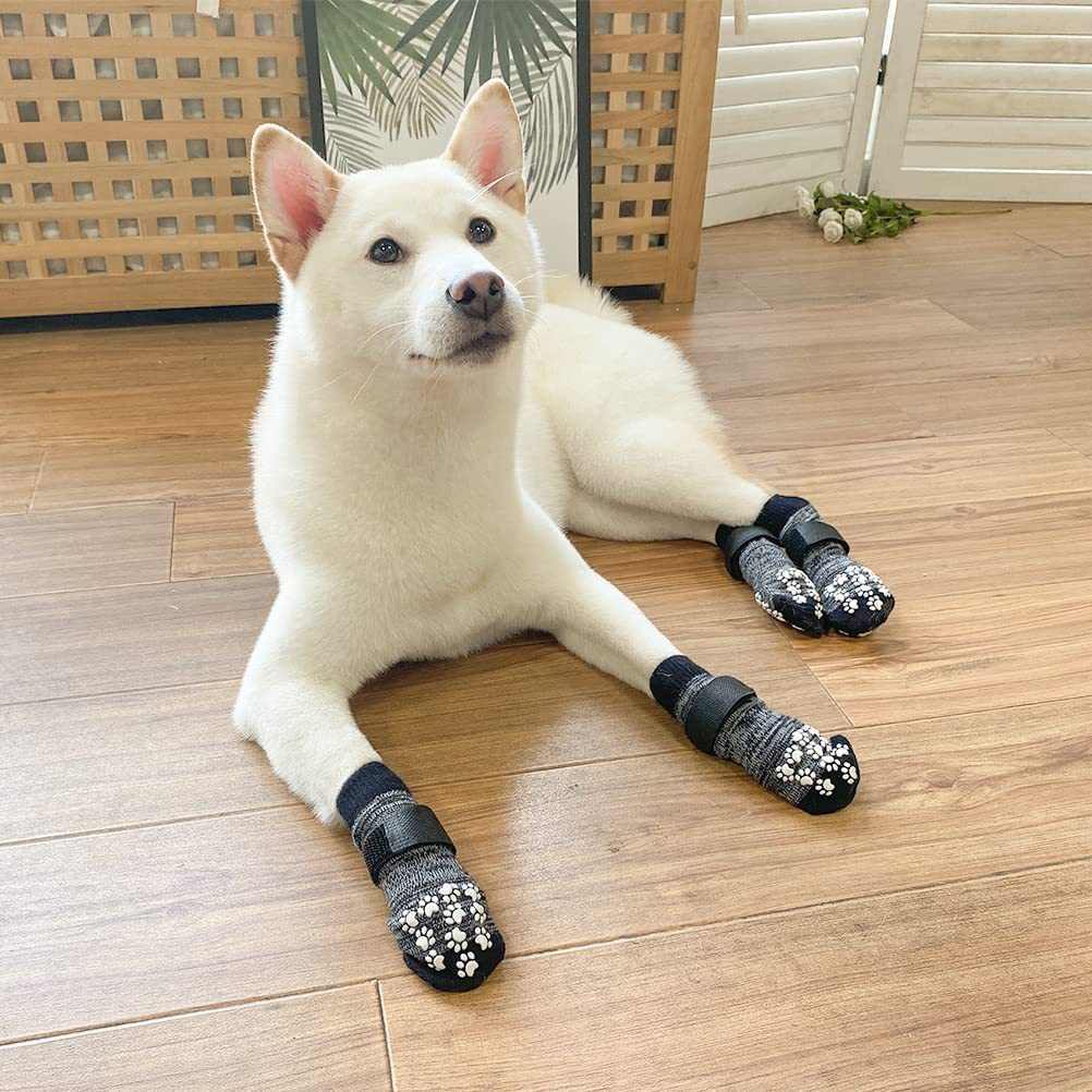 Coonoor Pfotenschutz 2 Paar Indoor Anti-Rutsch Socken für Hunde und Katzen Pet Socken, (Anti Rutsch Pfotenschutz und Traktion Dank Silikon-Gel), für Kleine-Mittlere Tiere