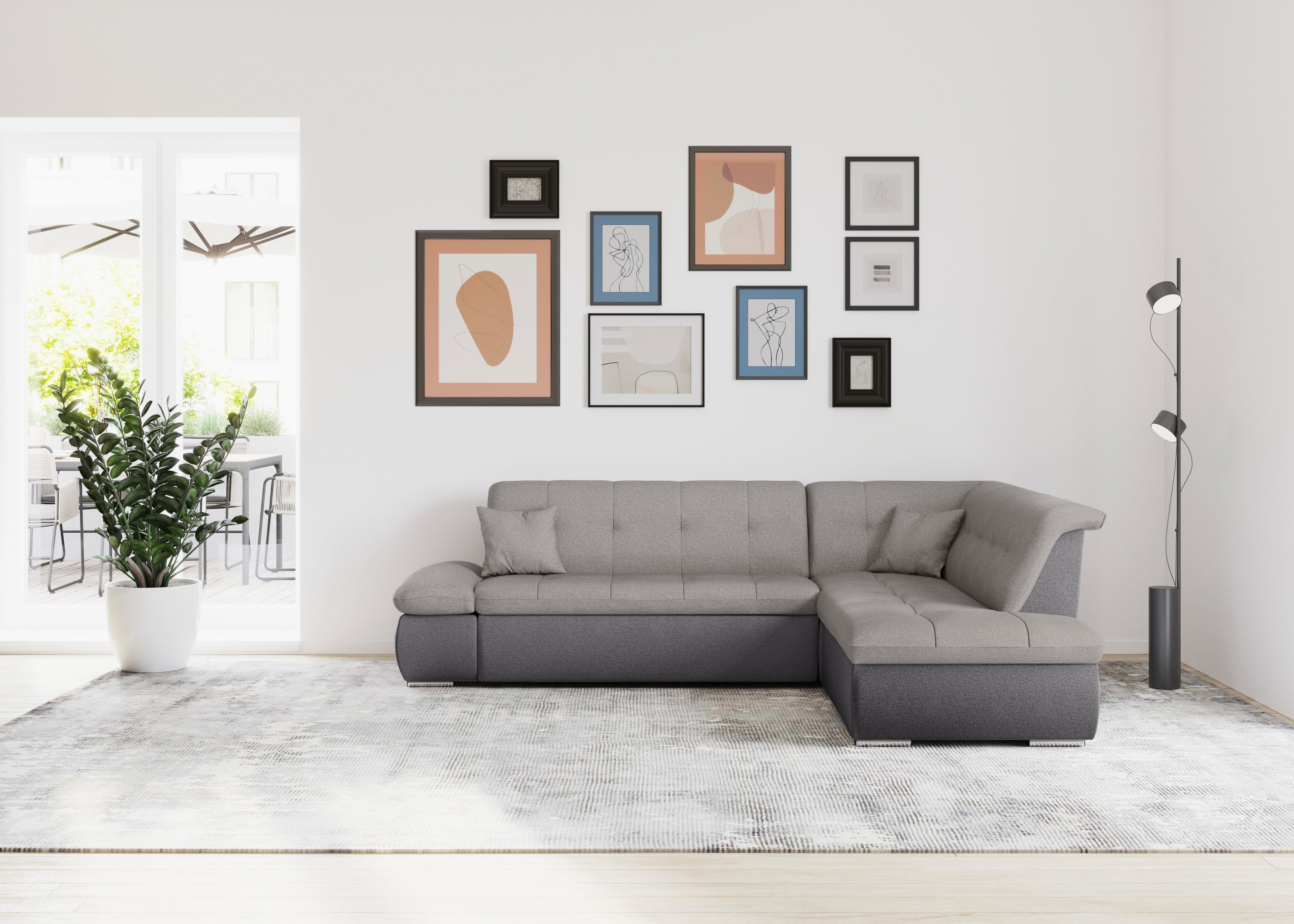 collection wahlweise silber Ecksofa | Armlehnenverstellung DOMO Bettfunktion grau/silber grau und | mit Moric,