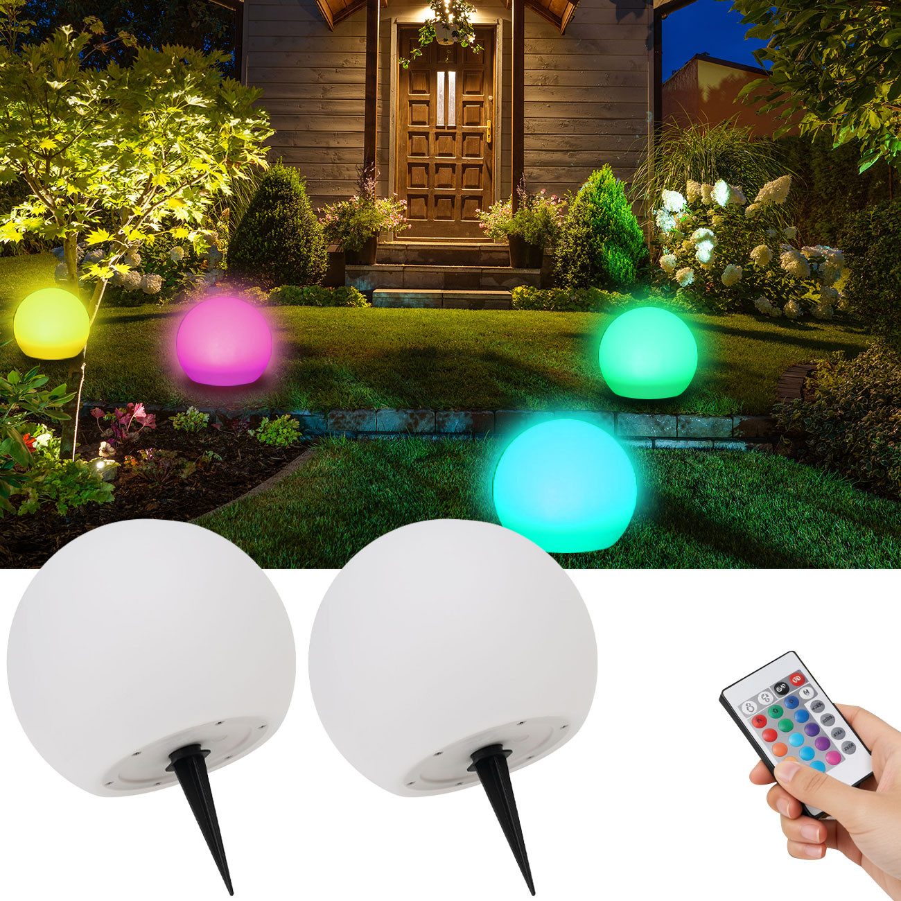 Casativo LED Gartenleuchte Solar-LED-Leuchtkugel, Ø 30cm, RGBW mit Fernbedienung, 16 Leuchtfarben, Farbwechsel, wetterfest & kabellos
