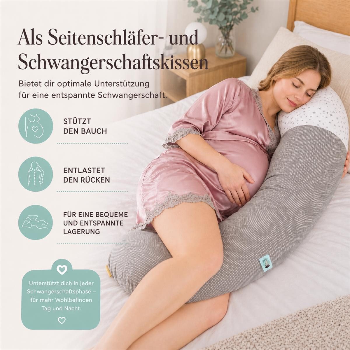 SEI Design Stillkissen Seitenschläferkissen Babynestchen Kuschelnest XXL, Schwangerschaftskissen mit Bezug, Schwangerschaftskissen mit Bezug, Bezug 100% Baumwolle