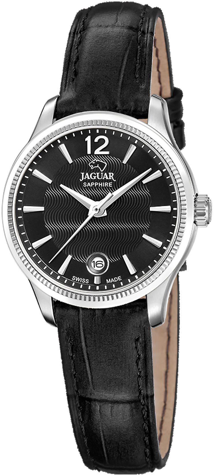 Jaguar Quarzuhr Essentia J1046/4, Armbanduhr, Damenuhr, Swiss Made, Lederarmband, Saphirglas,Datum
